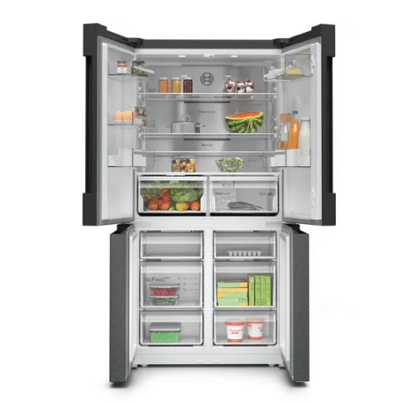 Bosch KFN96AXEA Series 6 French Door Bottom Freezer Refrigerator - 183 x 90.5 cm Black Stainless Steel - Energy Efficient Multi-Door Design for Modern Kitchens & Open Floor Plans