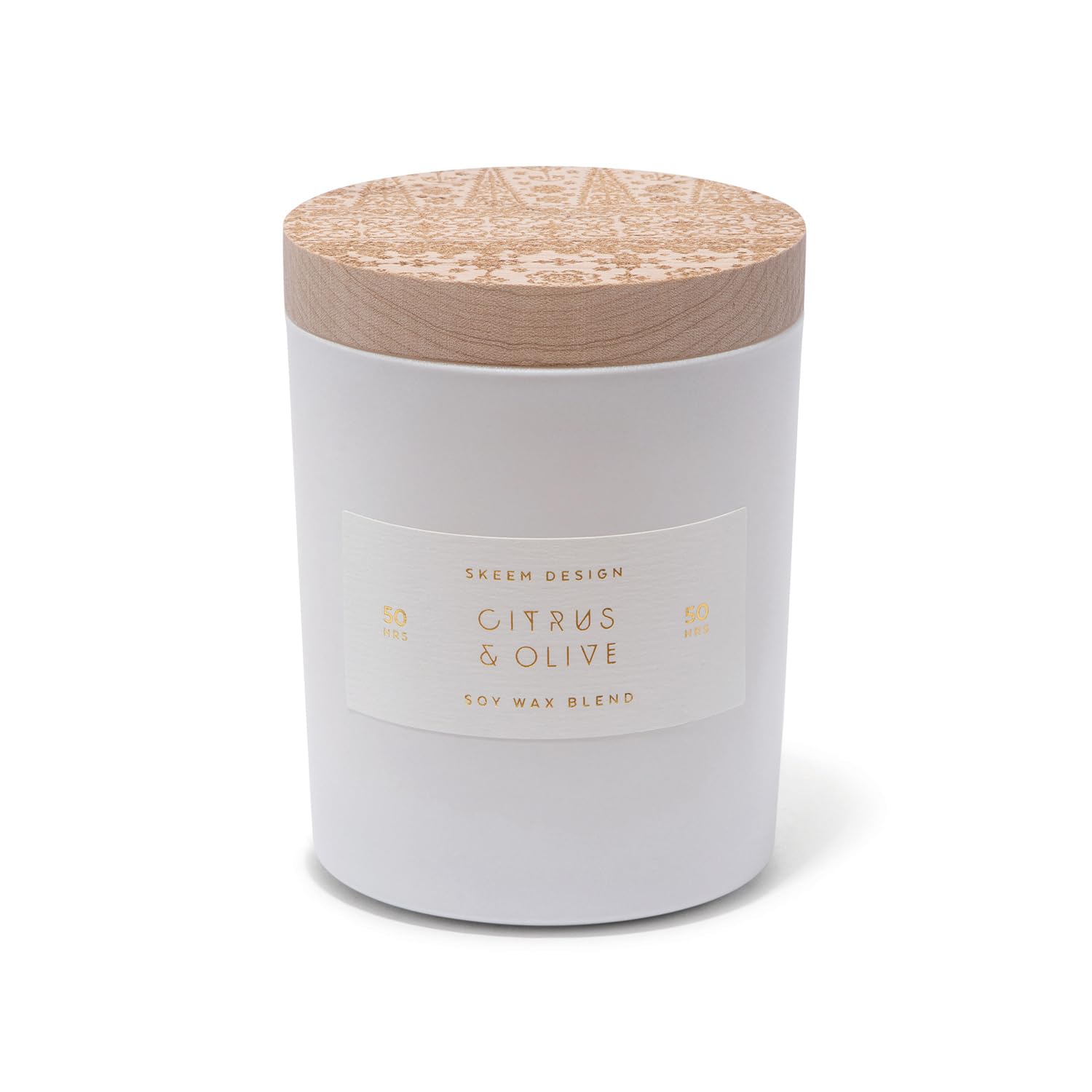 Skeem Print Block Citrus & Olive Scented Soy Wax Candle - Natural Aromatherapy with Olive, Citrus, Fig & Cedarwood - Perfect for Relaxation, Meditation & Home Decor
