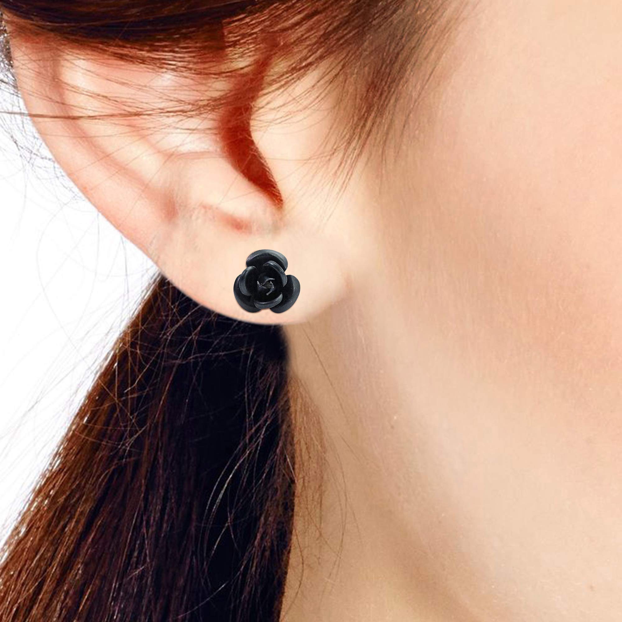 Aeravida Blooming Black Rose .925 Sterling Silver Stud Earrings for Women | Classic Floral Jewelry Gift | Elegant Black Rose Design | Hypoallergenic & Tarnish-Resistant | Perfect for Date Nights, Weddings & Special Occasions