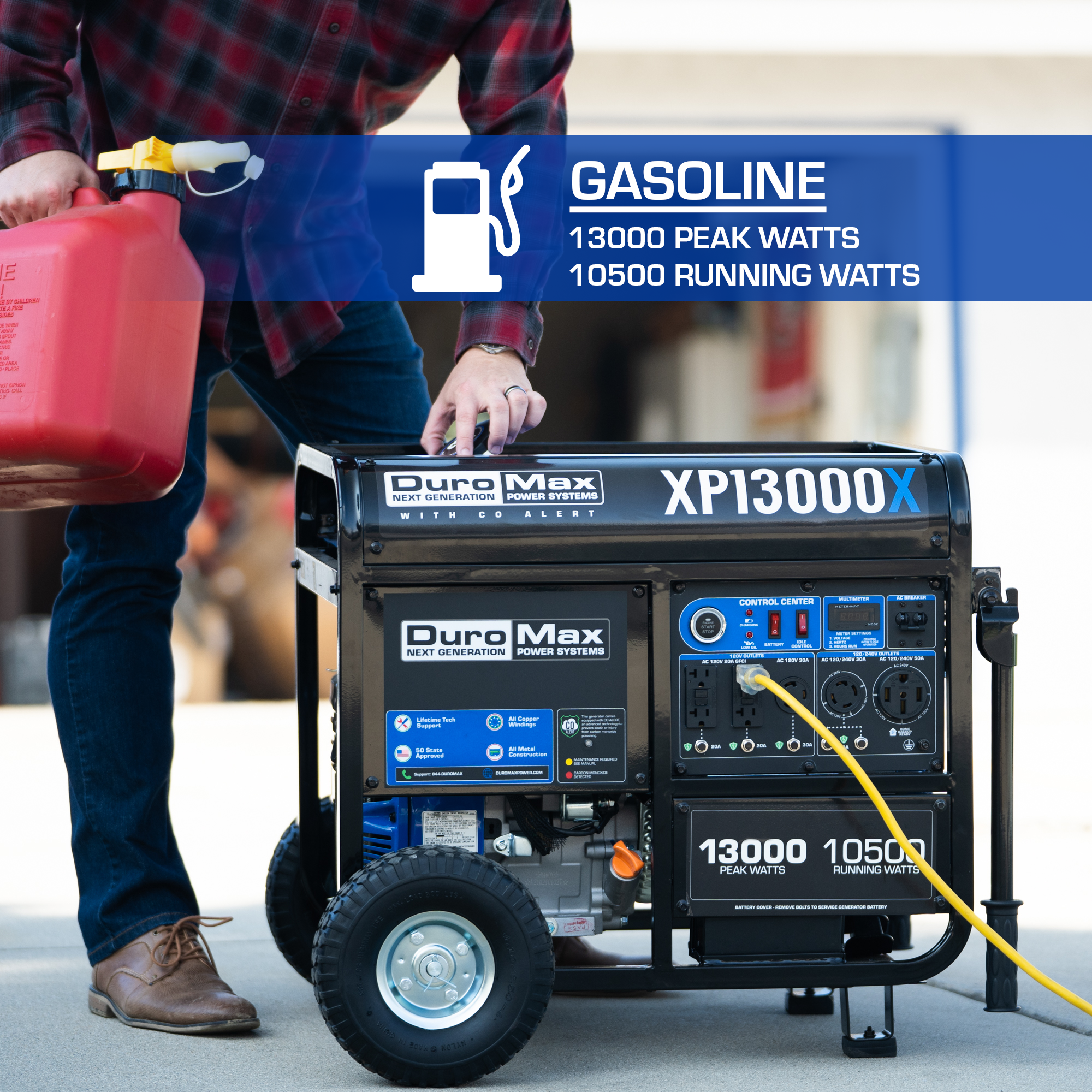 13,000W Portable Gasoline Generator with CO Alert - Reliable Backup Power for Home, Camping & Outdoor Emergencies