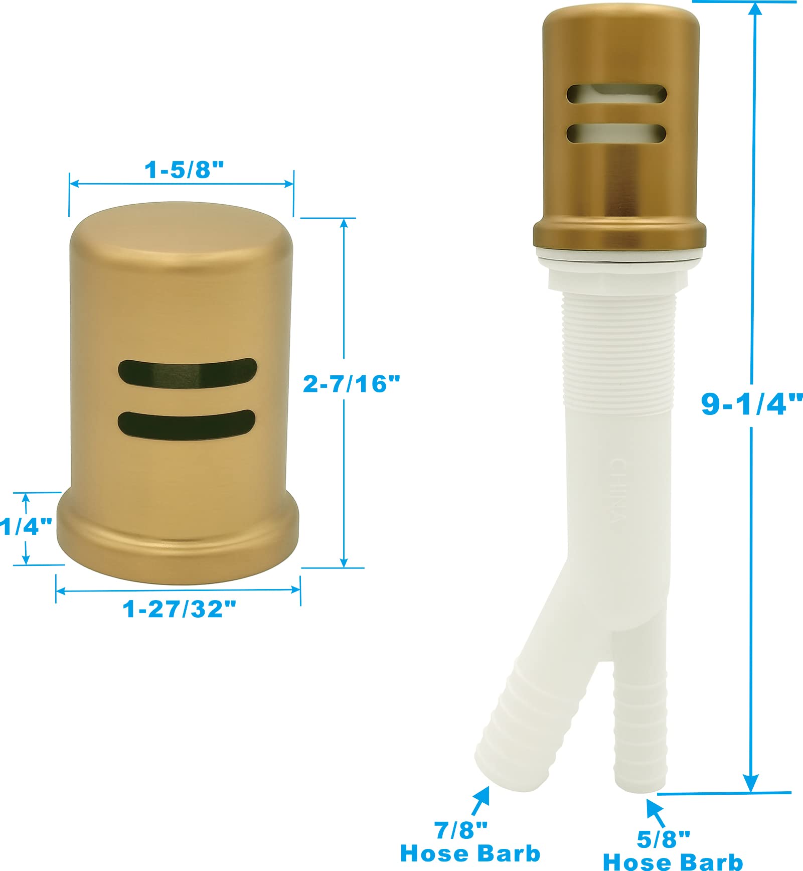 Premium Solid Brass Dishwasher Air Gap Kit with Gold Cover & Matching Escutcheon - Brushed Gold Finish Replacement for Dishwashers | Perfect for Kitchen Renovations & Modern Plumbing Installations