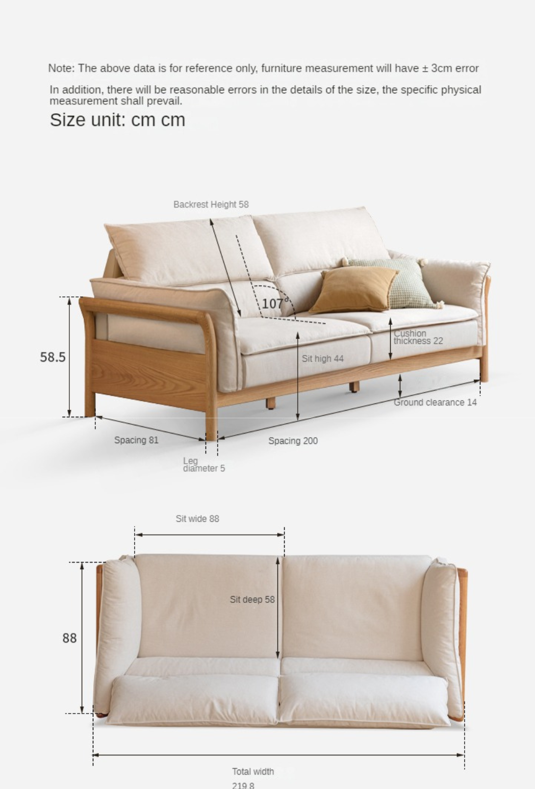 Premium Oak Solid Wood White Goose Down Cotton Sofa - Luxurious Comfort for Living Room, Lounge & Home Decor