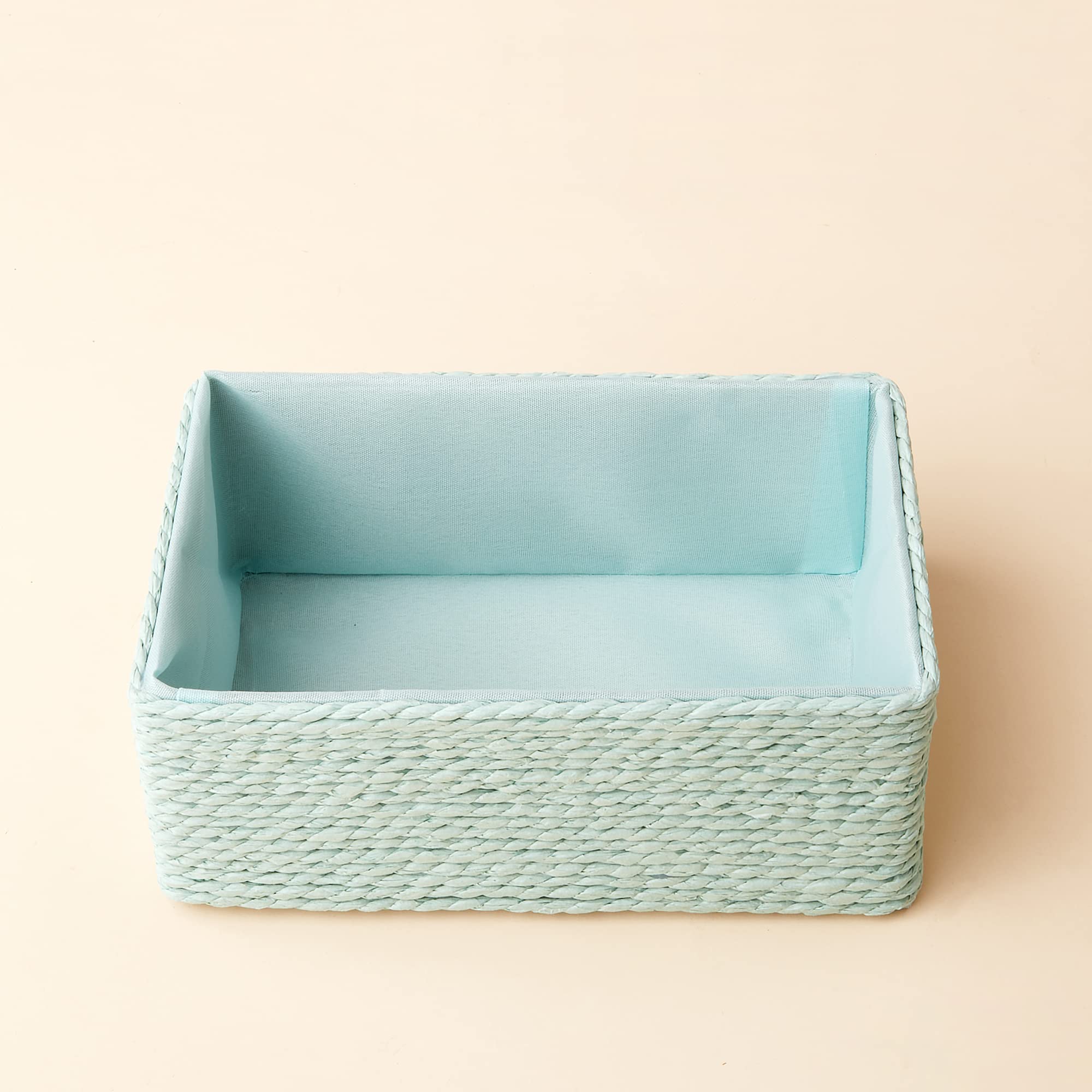 LA JOLIE MUSE 4-Piece Stackable Woven Storage Basket Set - Natural Paper Rope Bins for Makeup, Closet, Bathroom & Bedroom Organization (Light Green) | Perfect for Home Decor, Nursery Storage & Laundry Room Essentials