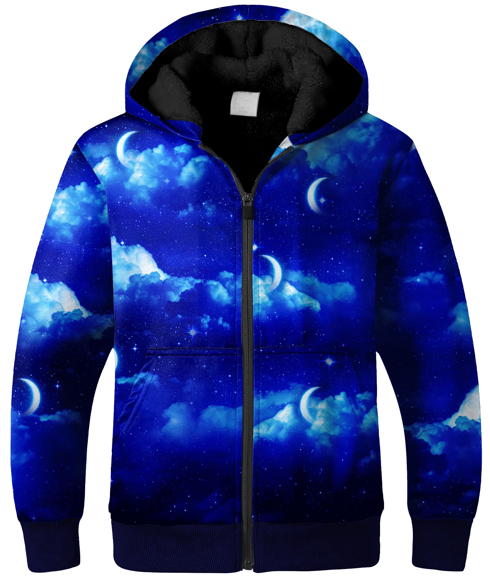 SWISSWELL Boys Graphic Fleece Hooded Jacket - Long Sleeve Youth Zip-Up Sweatshirt for Spring Fall Winter | Warm Casual Outerwear for School, Playdates & Outdoor Activities