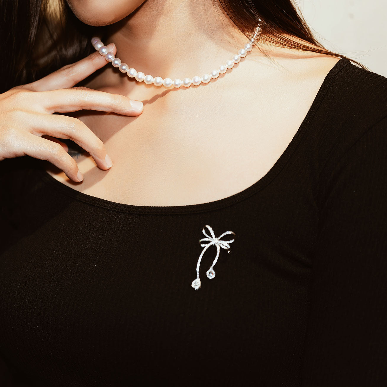 18K Gold Freshwater Pearl Necklace & Brooch Set - Elegant Jewelry Gift for Women | Perfect for Weddings, Parties & Special Occasions
