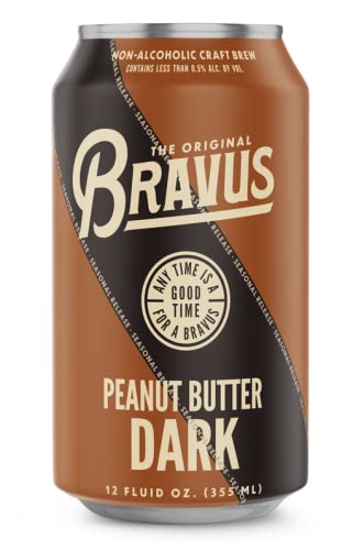 Bravus Peanut Butter Dark Stout Non-Alcoholic Craft Beer - 24 Pack (12 Fl Oz Cans) | Low-Calorie, Gluten-Free | Perfect for Parties, BBQs & Healthy Lifestyle