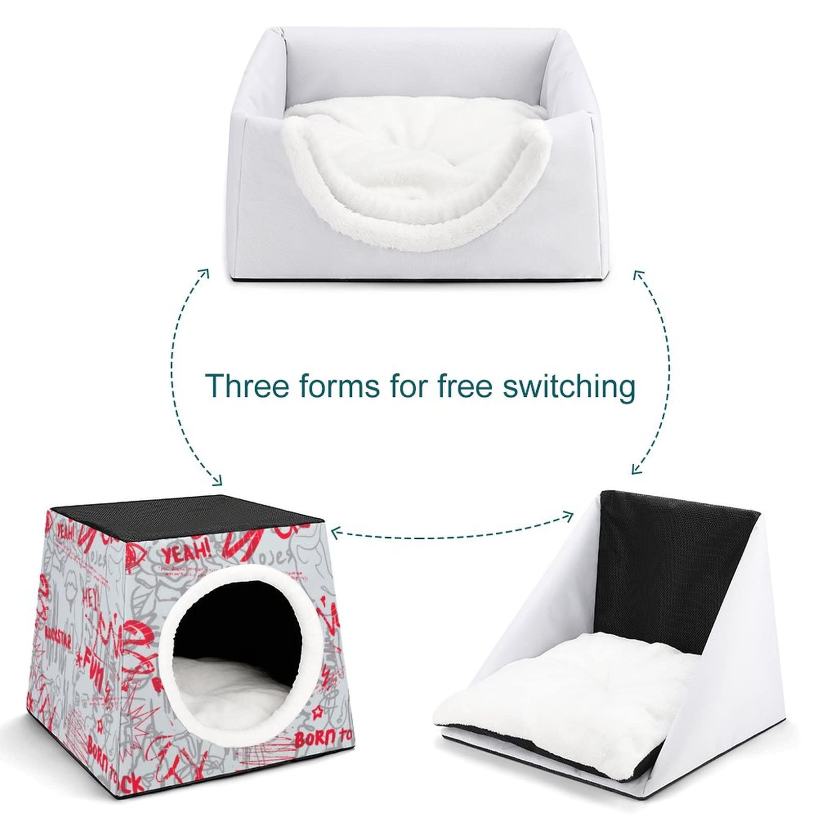 Printed Cat Cube Kitty House - Indoor Cat Bed & Small Dog Shelter - Warm & Cozy Pet Sofa for Female Cats - Perfect for Home, Apartment & Office Use