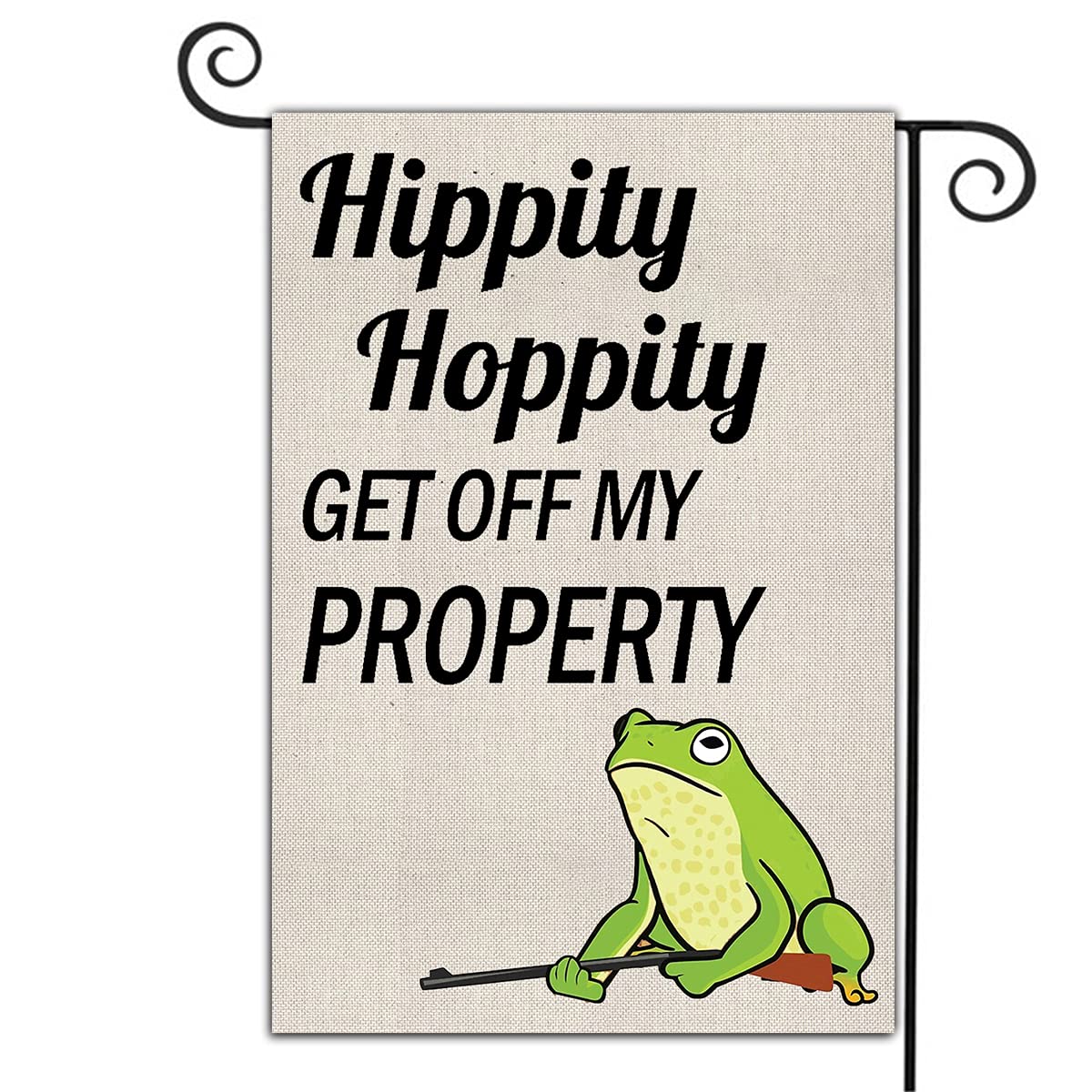 Double Sided Welcome Garden Flag - 12.5 x 18 Inch Hippity Hoppity Get Off My Property Seasonal Yard Decor for Courtyards, Homes & Outdoor Spaces - Perfect for Holidays, Indoor/Outdoor Use & Personalized Burlap Banner Decorations