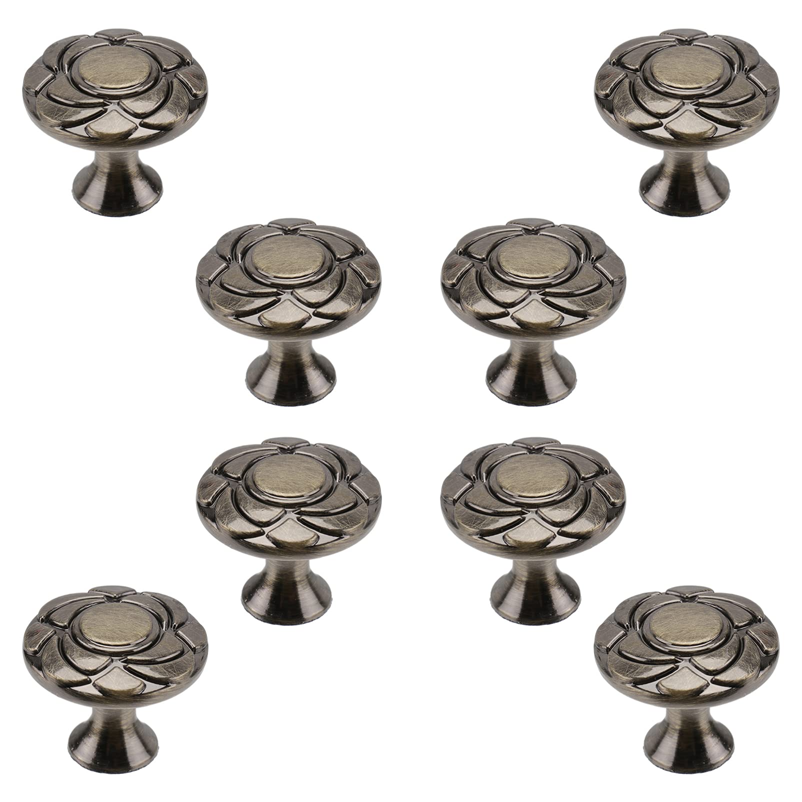 Vintage Floral Cabinet Knobs - Set of 8 Metal Drawer Handles with Antique Finish - Elegant Flower Shaped Hardware for Kitchen, Bathroom & Furniture (Vintage Home Decor) - Perfect for Cabinets, Dressers & DIY Projects