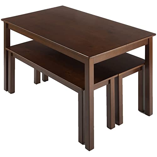 Zinus Juliet Espresso Wood Dining Table Set with 2 Benches - 3 Piece Kitchen & Dining Room Furniture for Small Spaces, Breakfast Nook, and Apartment Living