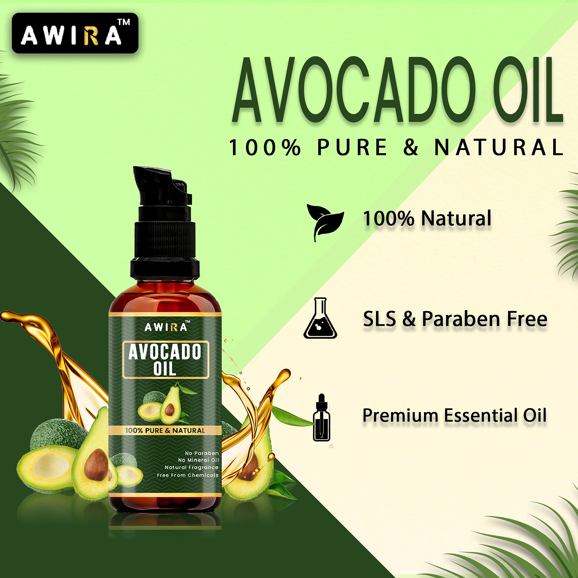 Awira Cold Pressed Avocado Oil - 100% Pure Natural Hair, Skin & Face Moisturizer - 30ml for Massage, DIY Beauty & Aromatherapy