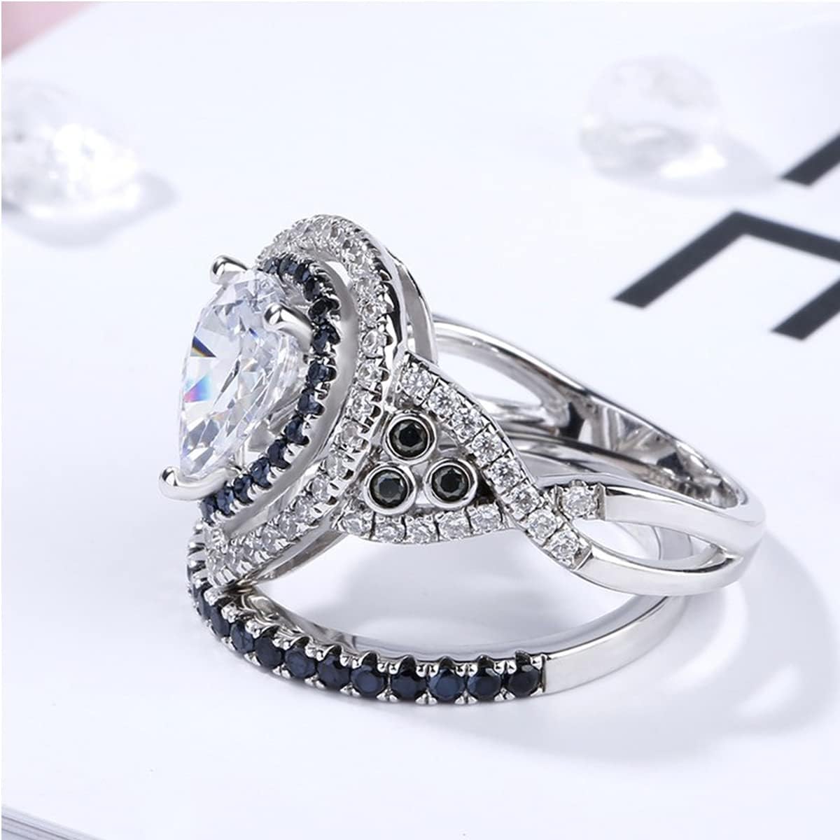 Jeulia 2.87ct Pear Cut Diamond Ring for Women - Interchangeable Double Halo Sterling Silver Wedding Band, Vintage Bridal Set with Jewelry Gift Box | Perfect for Engagement, Anniversary, Promise Rings & Special Occasions