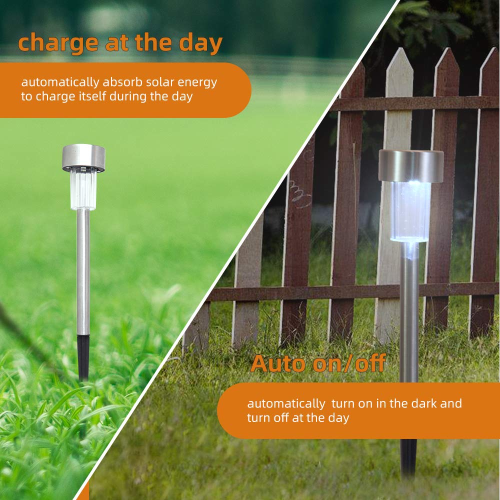Solar Powered Outdoor Lights - 24 Pack Waterproof Stainless Steel LED Solar Garden Lights for Pathway, Patio, Yard - Warm White Lighting for Energy-Efficient Landscape & Backyard Decor