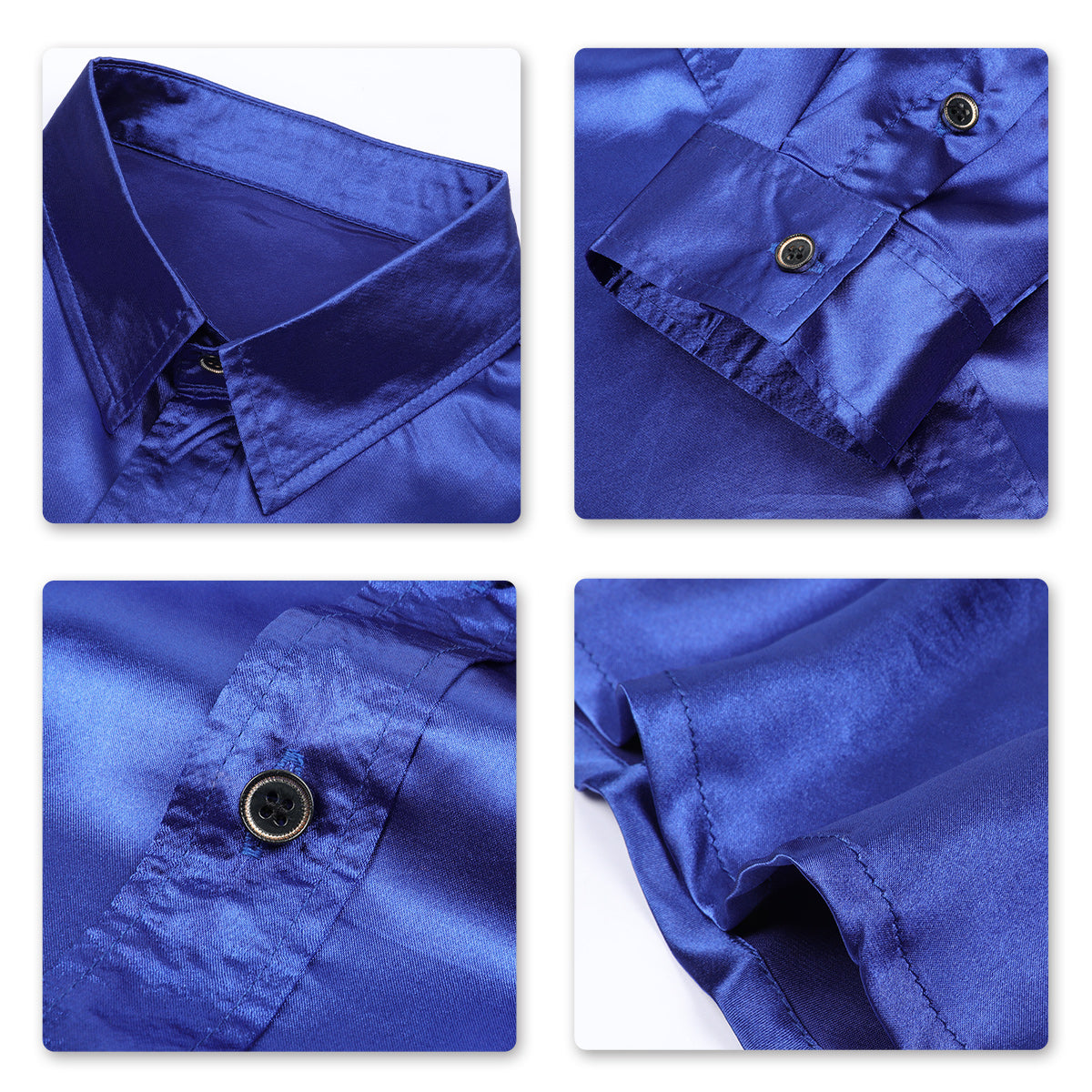 Stylish Men's Shiny Long Sleeve Lapel Dress Shirt - Blue Casual Business Attire for Office, Party & Date Nights