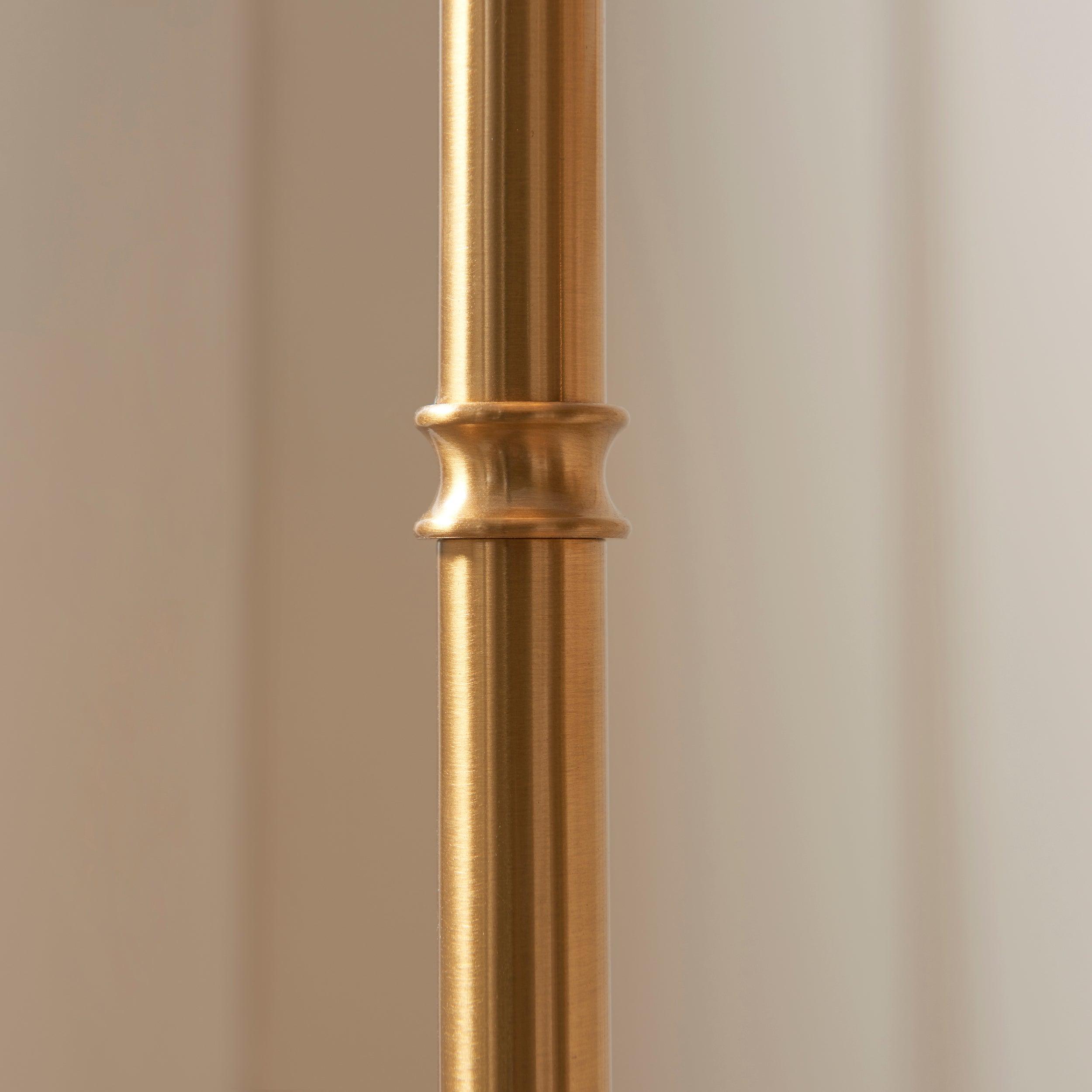 Rechargeable Brass Floor Lamp with Ikat 30cm Pearl Grey Shade - Modern Adjustable Standing Light for Living Room, Bedroom & Office Decor