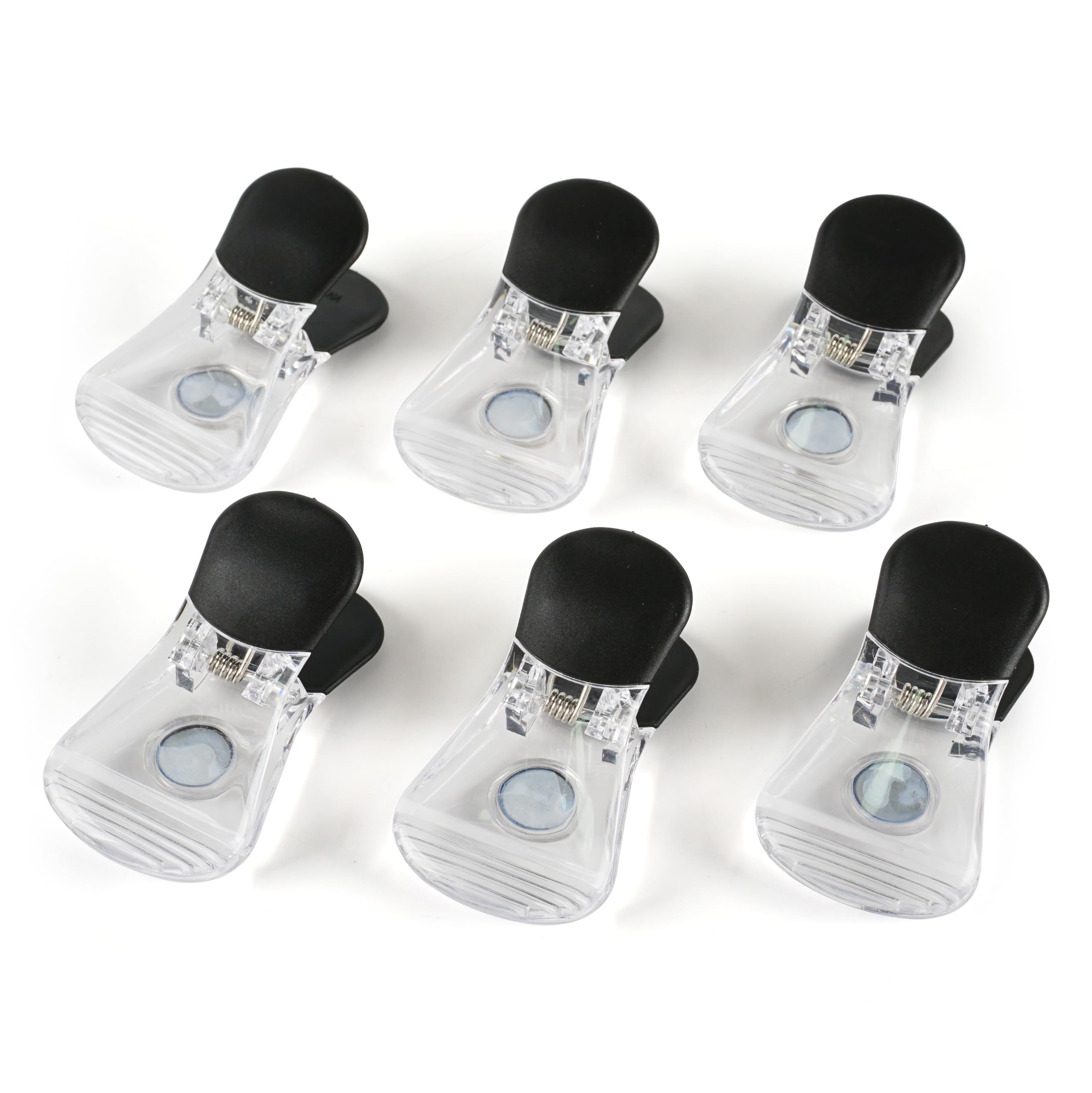 6-Pack Clear Plastic Refrigerator Magnet Clips - Multipurpose Magnetic Paper Clips & Snack Bag Clips for Kitchen, Office & Home Organization