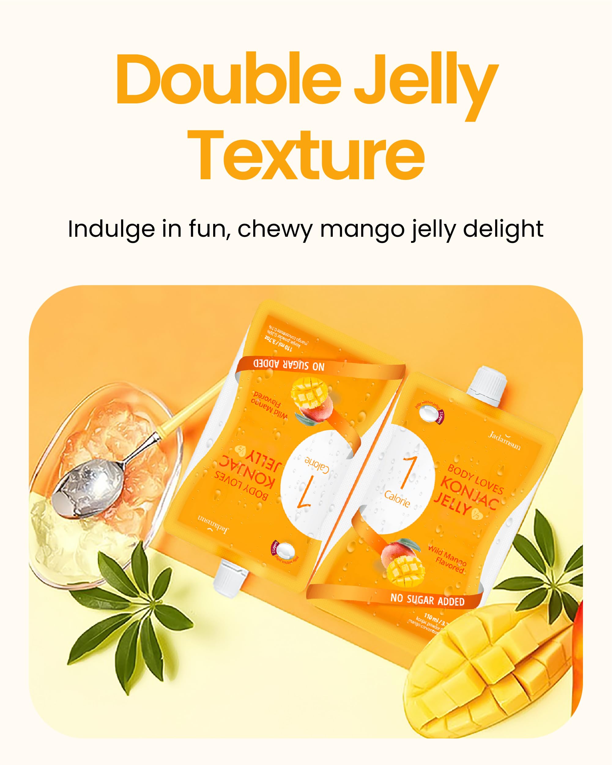 Healthy Konjac Jelly Pouches - Mango, Sugar-Free, Low Calorie Snack for Weight Loss & Fitness