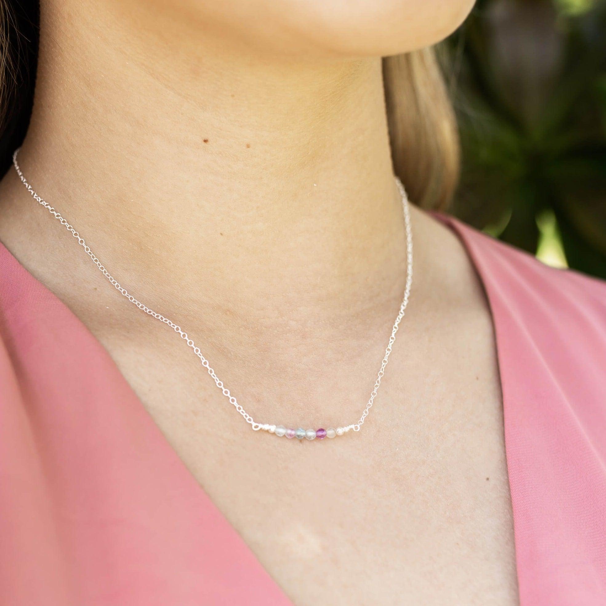 Sparkling Fluorite Faceted Bead Bar Necklace - Healing Crystal Jewelry for Women, Chakra Balancing & Energy Cleansing - Perfect for Meditation, Yoga & Spiritual Gifts
