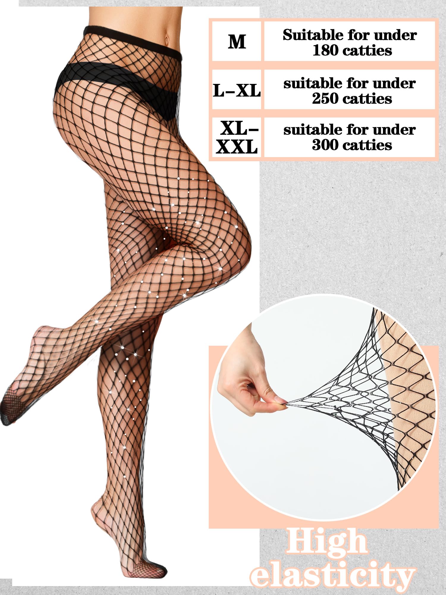 Ramede 6 Pairs Rhinestone Fishnet Stockings for Women - Thigh High Waist Sparkly Tights, Mesh Glitter Pantyhose for Halloween, Cosplay, Burlesque & Night Out