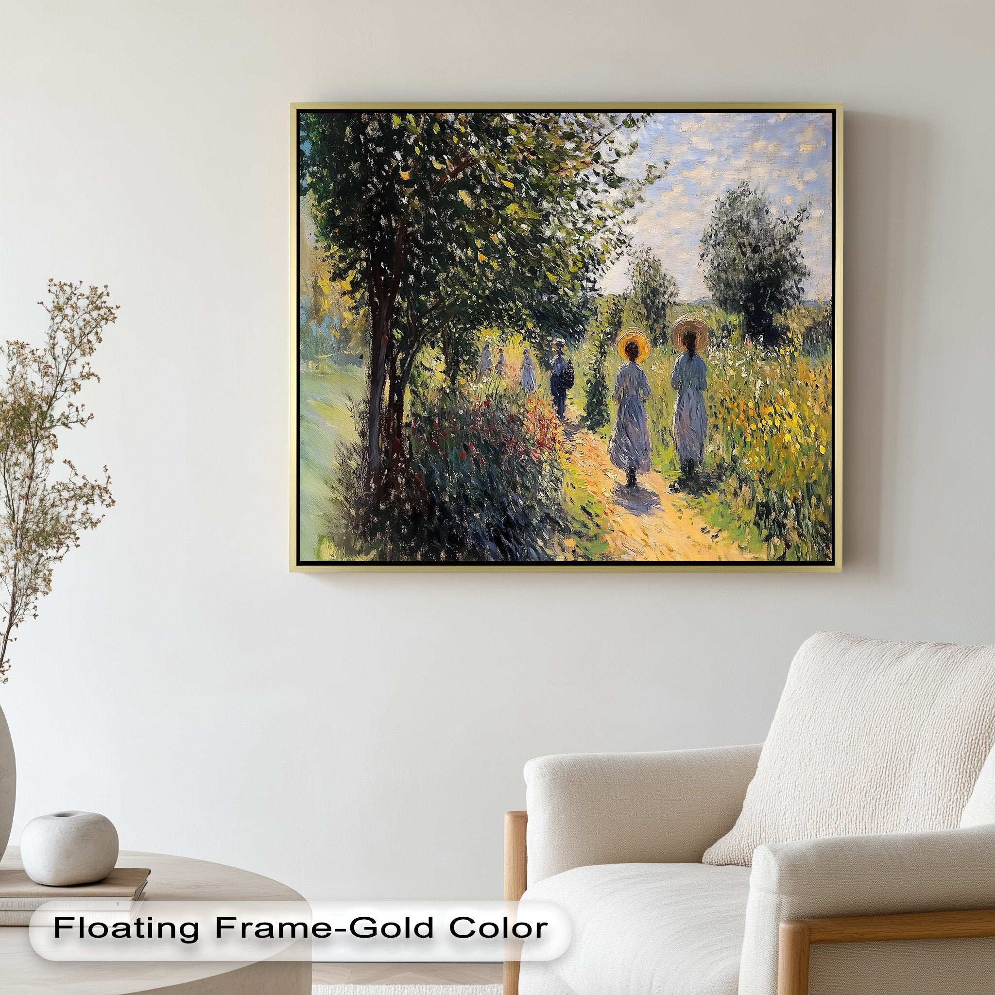 Afternoon Stroll - Sun Dappled Garden Walk Oil Painting Wall Art - Hand Painted Landscape Canvas for Living Room, Bedroom Decor - Perfect Gift for Home & Office