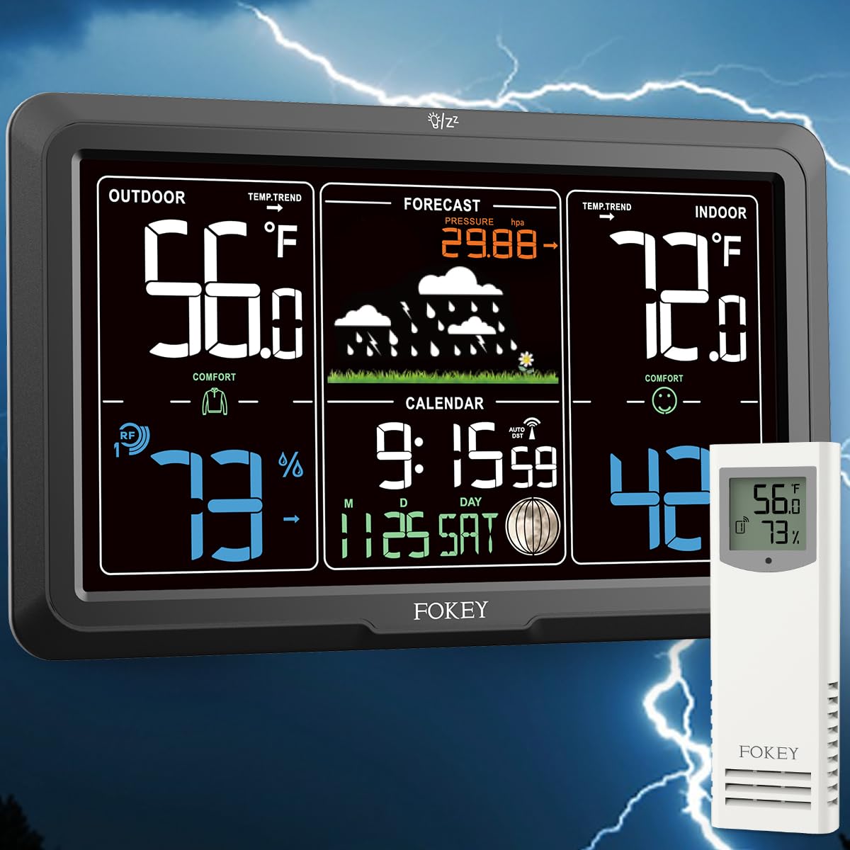 Wireless Indoor Outdoor Weather Station with Large 7.6