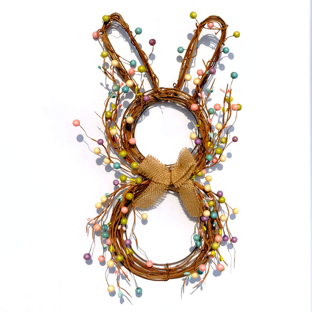 Easter Bunny Spring Wreath - Pastel Floral Blossom Rabbit Garland with Artificial Berries for Front Door Decor | Perfect for Easter Home Decoration, Spring Party Decor & Seasonal Front Porch Decorating