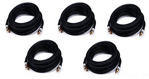 eDragon 5 Pack Premium 22AWG 2 RCA to 2 RCA Male/Male Audio Cable - 50 Feet Black - Perfect for Home Theater, Car Audio, and DJ Equipment Connections