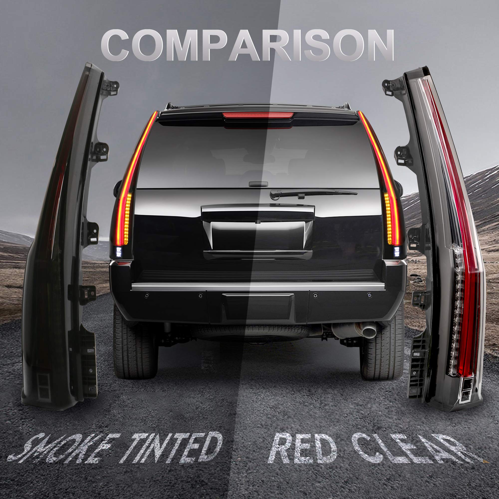 MOSTPLUS LED Tail Lights Assembly - Smoked Tinted Rear Brake Lamp Compatible with 2015-2020 GMC Yukon (Pair) - Enhanced Visibility & Style for Night Driving & Custom Car Upgrades