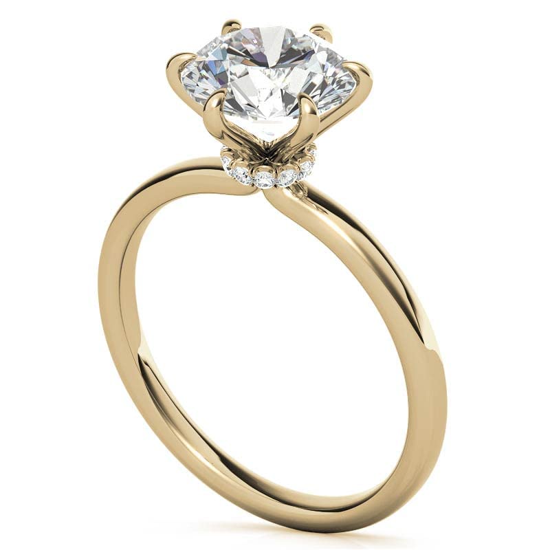 10K/14K/18K Solid Yellow Gold Moissanite Engagement Ring - 3 CT Round Cut Handmade Diamond Solitaire Ring for Women - Hidden Halo Wedding Band Set - Perfect for Proposals, Anniversaries & Special Occasions (MDENR748)