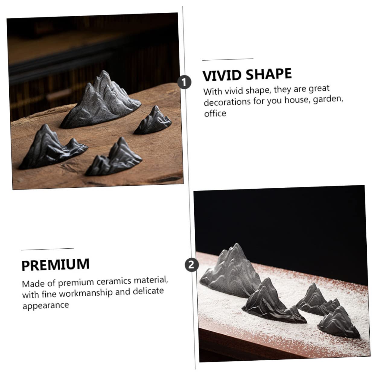 Zen Living Room Decor - 4-Piece Ceramic Mountain Ornaments, Classic Home Decor for Living Room, Porch & Office - Perfect for Meditation Spaces & Modern Interior Design