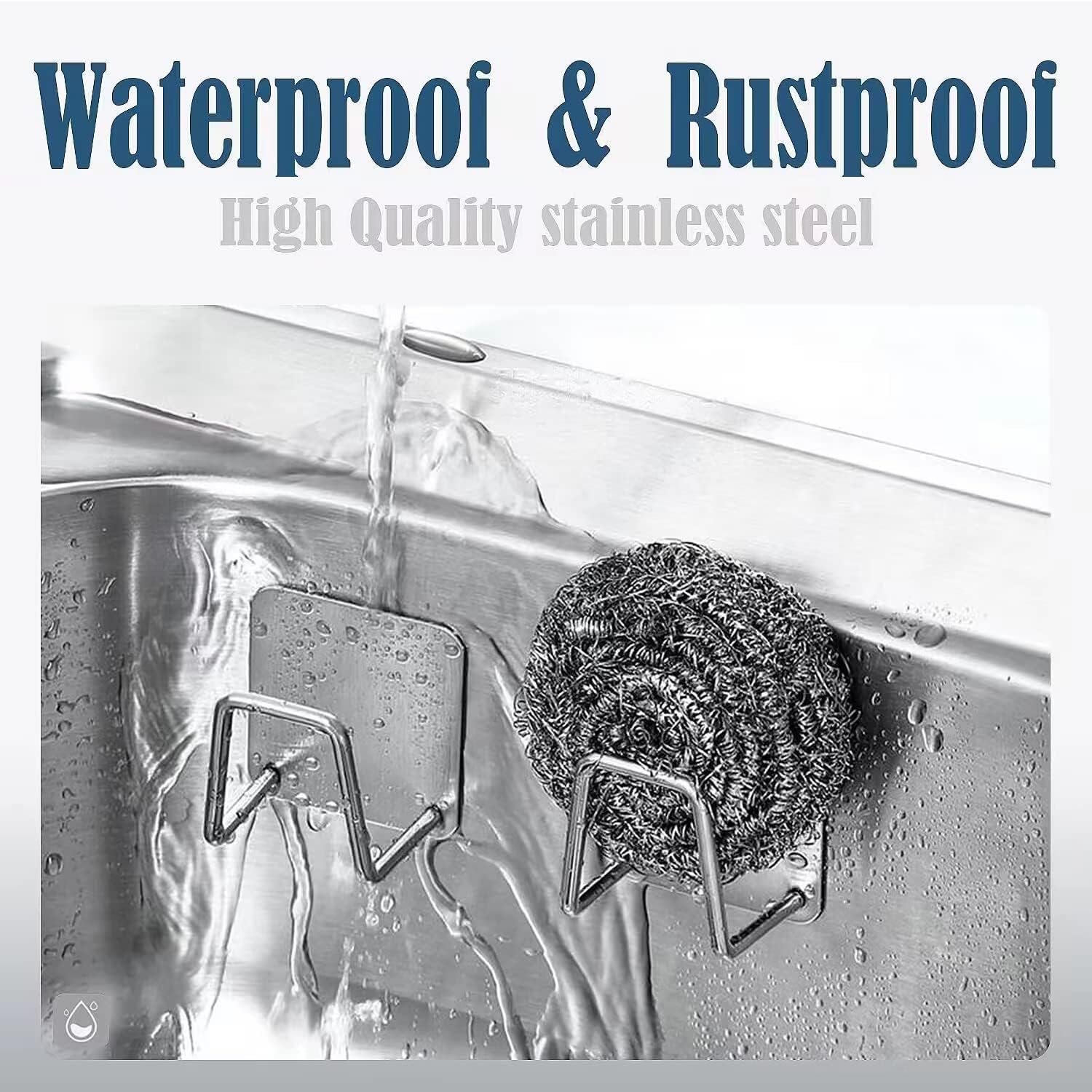 Stainless Steel Sponge Holder for Kitchen Sink - Adhesive Scrubber Hanger & Storage Rack for Dishcloth, Scouring Pad, and Cleaning Tools - Perfect for Organizing Sink Area and Keeping Countertops Dry