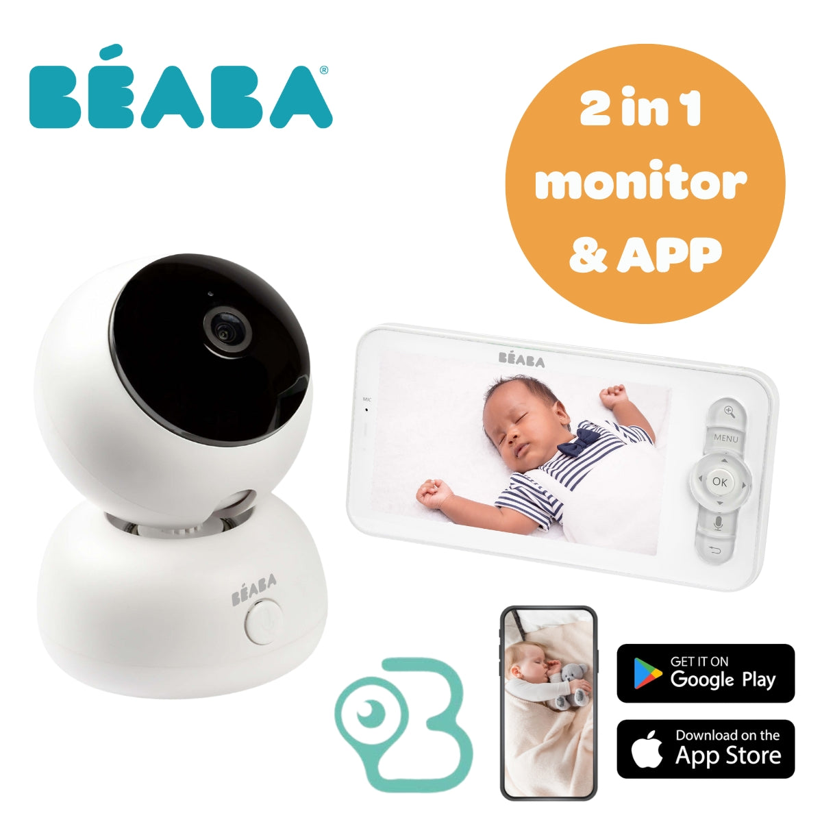 Beaba Zen Premium WiFi Baby Monitor with 5-Inch 720P HD Color Screen, Two-Way Audio & Night Vision - Ideal for Nursery, Bedroom, and Travel Use