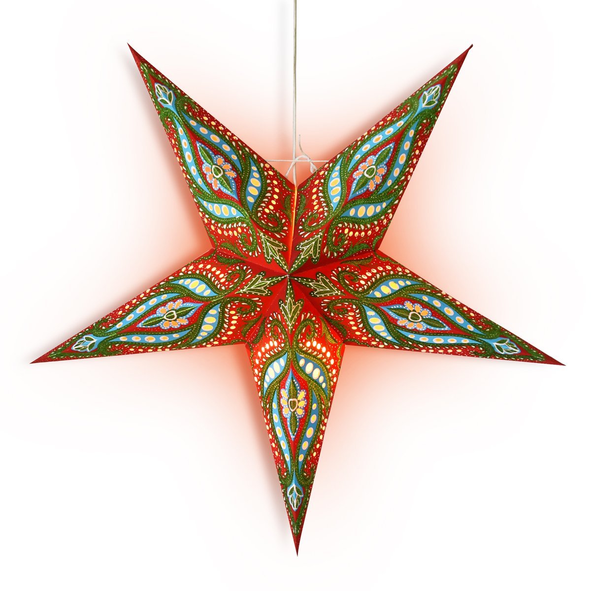 24 Pack Red & Green Glitter Star Paper Lanterns - Hanging Wedding, Party, Christmas & Home Decorations for Festive Celebrations & Indoor/Outdoor Events