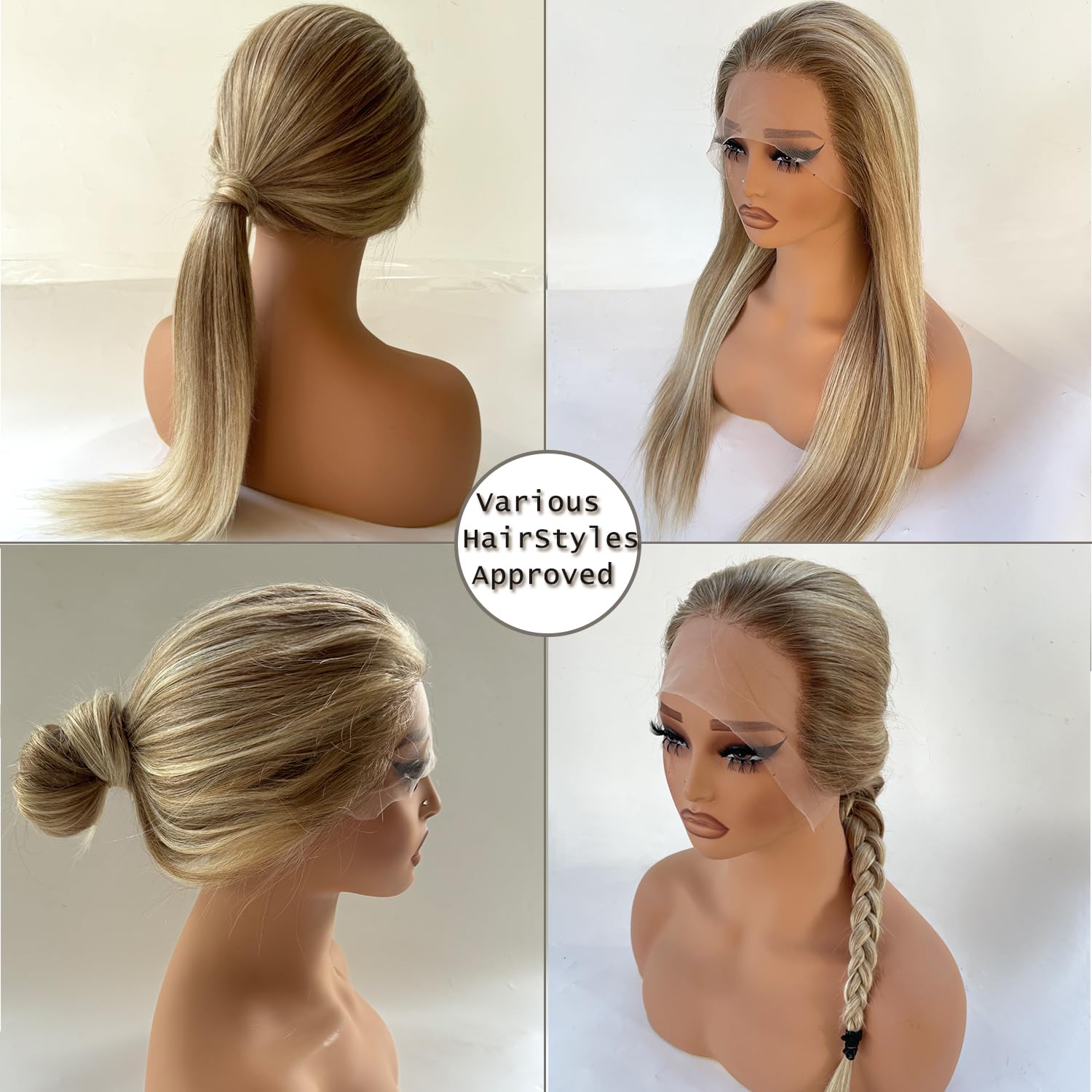 Ubetta 13x6 Lace Front Wigs Human Hair - Ash Brown to Ash Blonde Balayage Highlights, 18 Inch Glueless HD Lace Frontal Wig with Pre-Plucked Hairline, 180% Density for Black Women | Perfect for Daily Wear, Special Occasions & Protective Styling