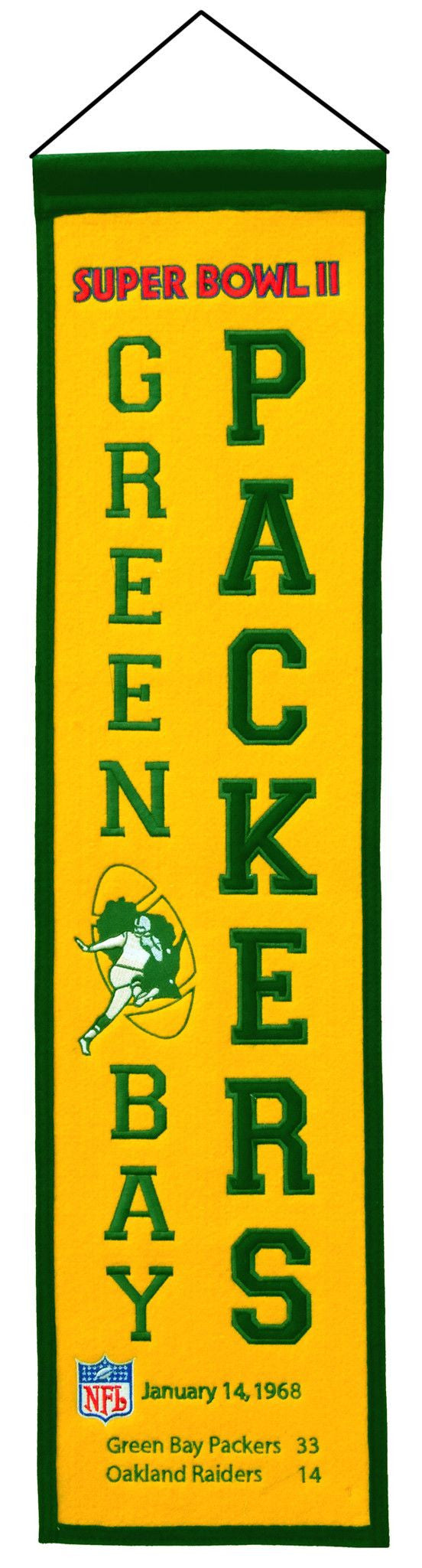 Green Bay Packers Super Bowl II Championship Heritage Banner - Vintage NFL Football Decor for Man Cave, Sports Bar & Game Room