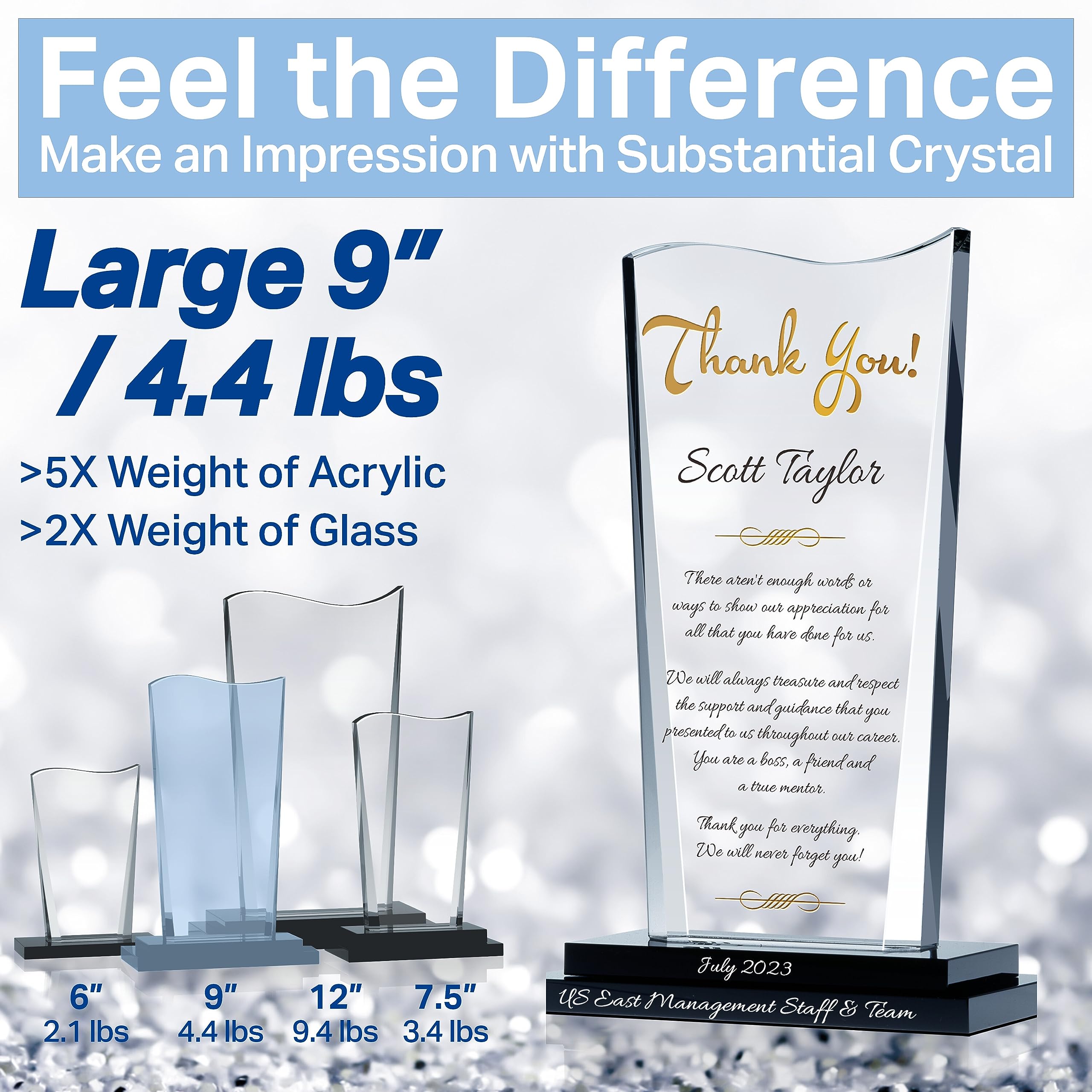 Personalized Crystal Farewell Gift for Boss - Custom Engraved with Name & Message - Unique Retirement or Going Away Present for Manager, Supervisor & Leaders (7.5