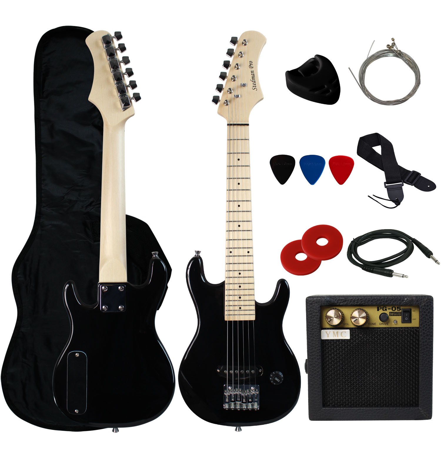 YMC 30-Inch Kids Electric Guitar Starter Kit with 5-Watt Amp, Gig Bag, Strap, Cable, Strings, Picks & Wrench - Black | Complete Guitar Accessory Set for Beginners | Perfect for Home Practice, Music Lessons & Rockstar Birthday Gifts