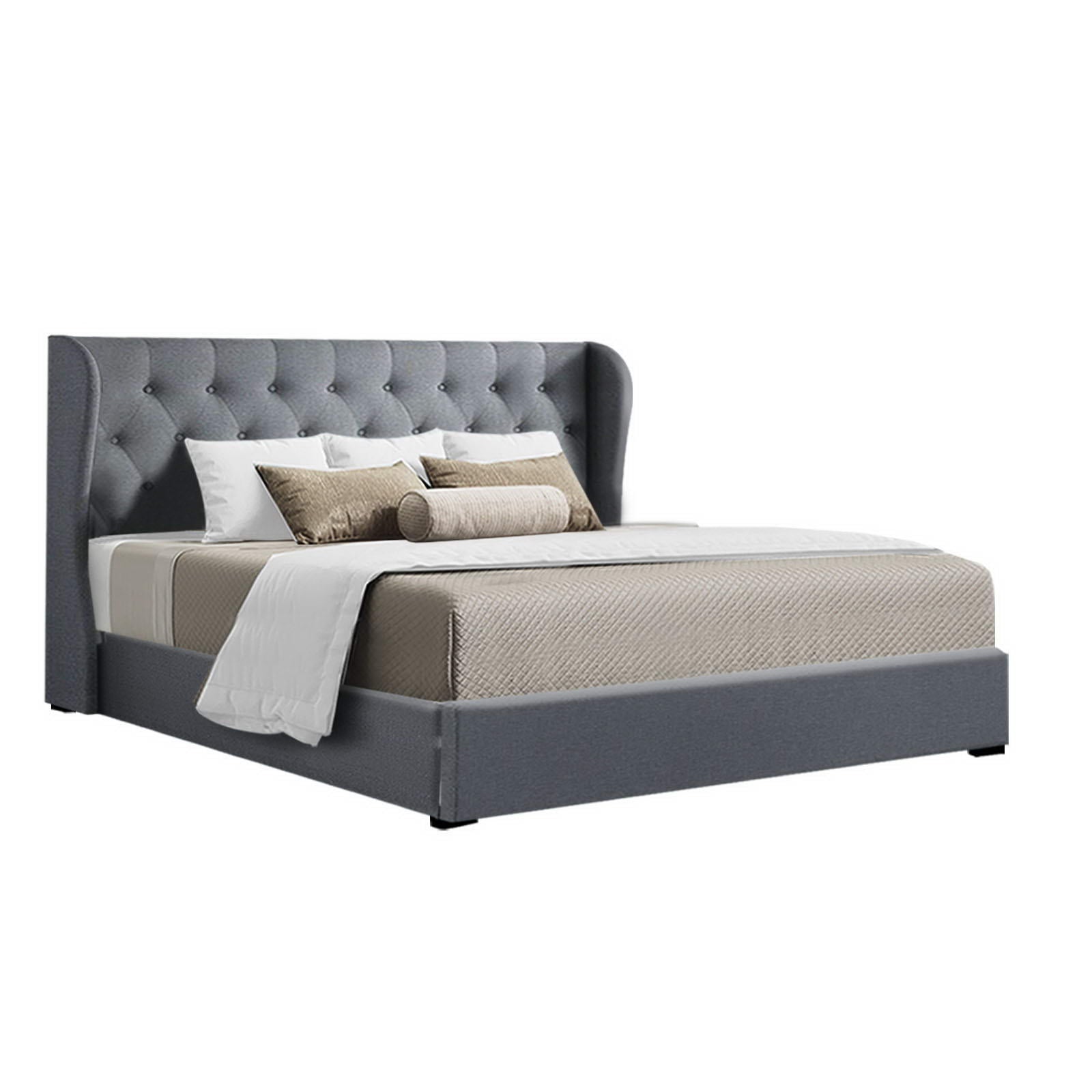Elouera King Size Bed Frame with Gas Lift Storage - Grey | Modern Platform Bed with Underbed Storage for Small Spaces | Perfect for Bedroom, Guest Room, Apartment