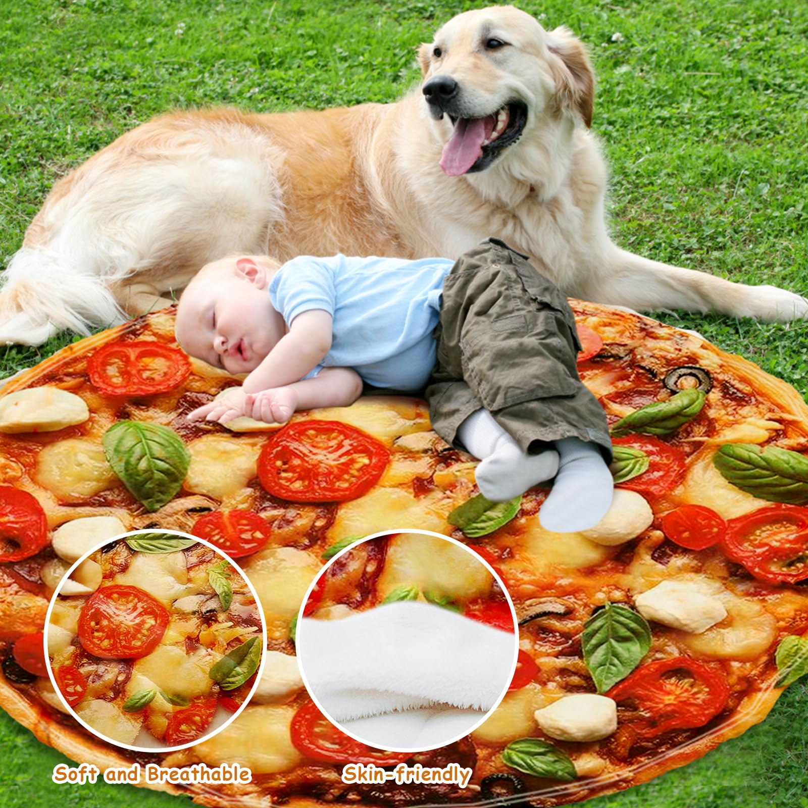 Realistic Pizza Blanket for Adults - 71 Inch Large Round Plush Throw Blanket, Soft Funny Novelty Food Blanket for Bed, Couch & Travel - Perfect for Movie Nights, Sleepovers & Gifts