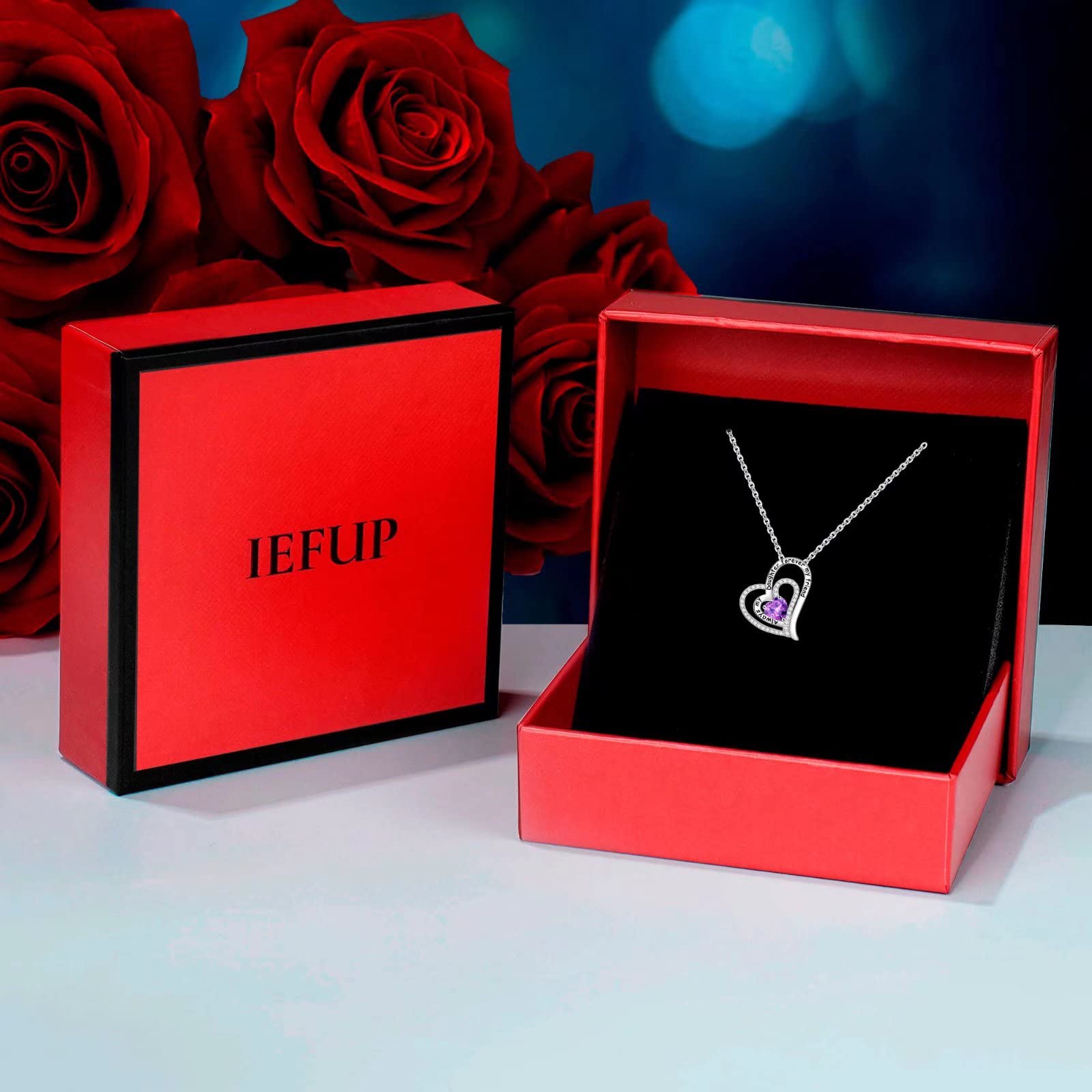Birthstone Necklace for Women - Sterling Silver Heart Pendant Jewelry Gift for Mom, Wife, Girlfriend, Daughter | Personalized Birthday, Mother's Day & Anniversary Present | Perfect for Everyday Wear & Special Occasions