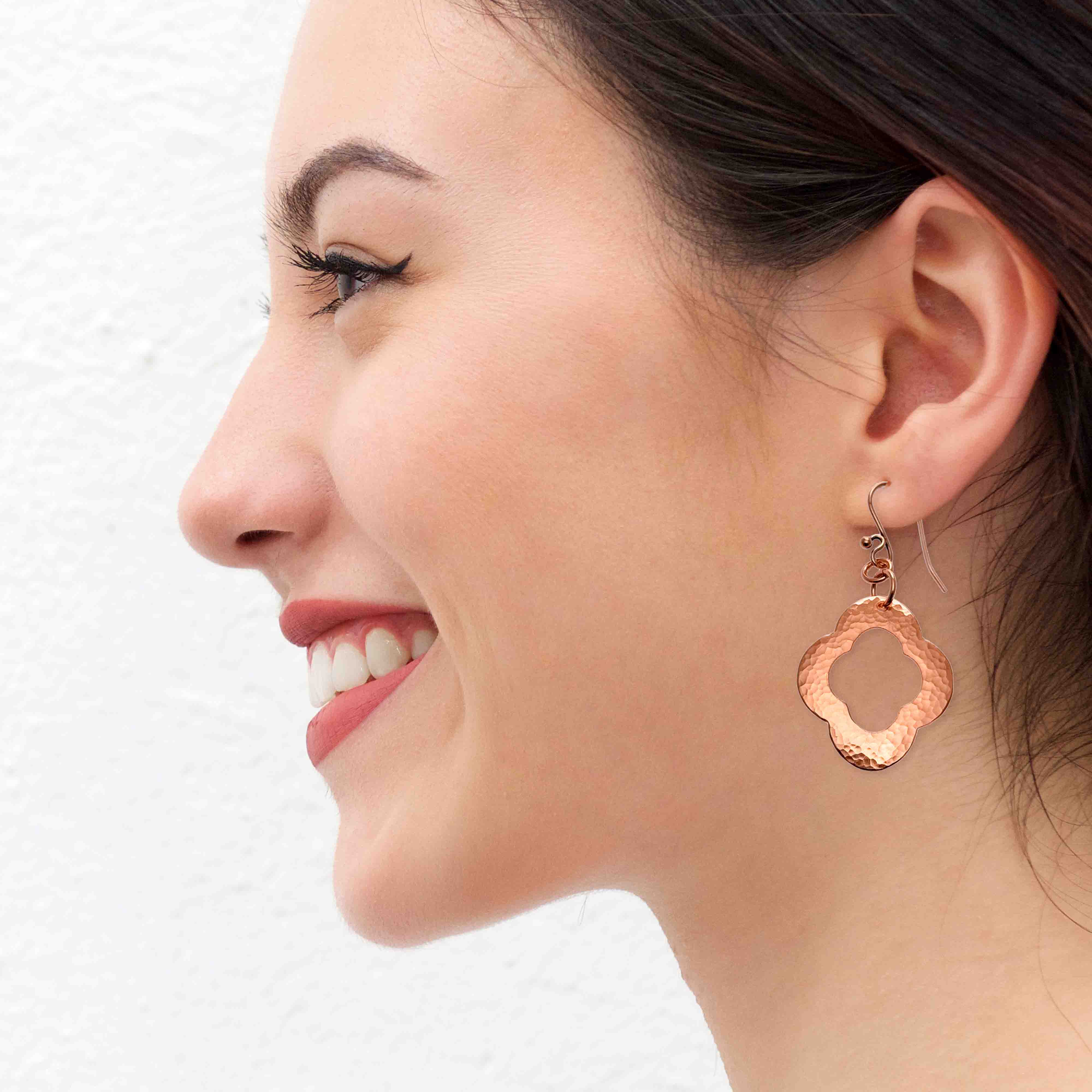 Medium Pierced Copper Clover Drop Earrings for Women - Handmade Boho Dangle Earrings for Everyday Wear & Special Occasions