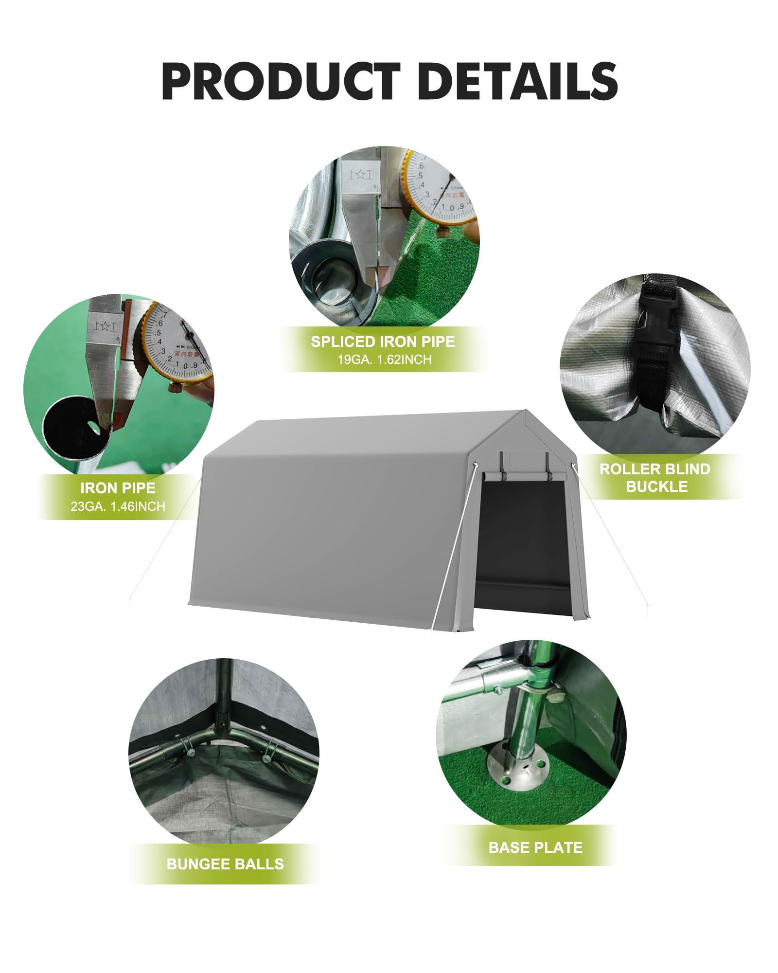 10x15ft Heavy Duty Waterproof Carport Storage Shed with 2 Roll-Up Zipper Doors - Shelter Logic Garage Tent for ATV, Motorcycle, Bike, Garden Tools & Firewood - Perfect for Outdoor Vehicle Protection & Backyard Storage