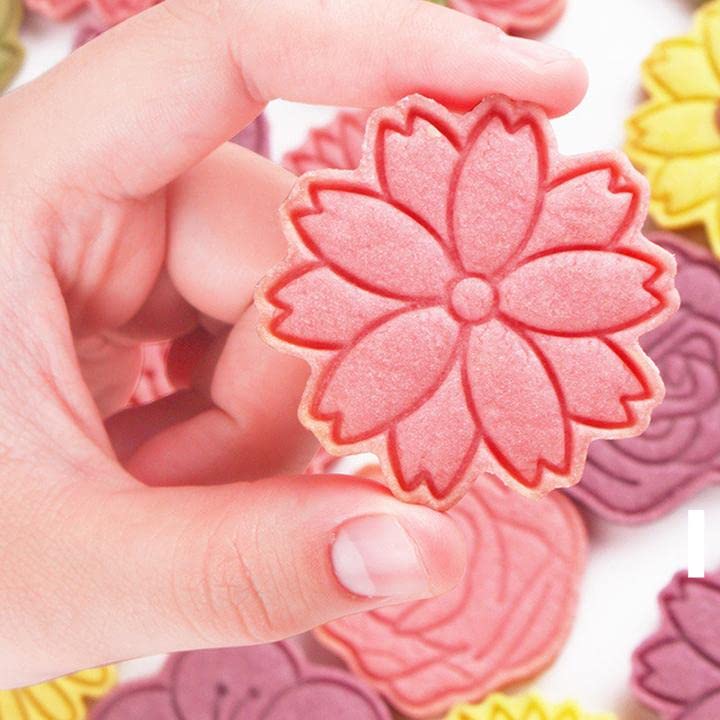 3D Flower Cookie Cutter Set - 8 Piece Stainless Steel Biscuit Cutters with Embossing Stamps for DIY Baking, Cake Decorating, Fondant & Pastry Making - Perfect for Birthday Parties, Wedding Cakes & Holiday Cookies