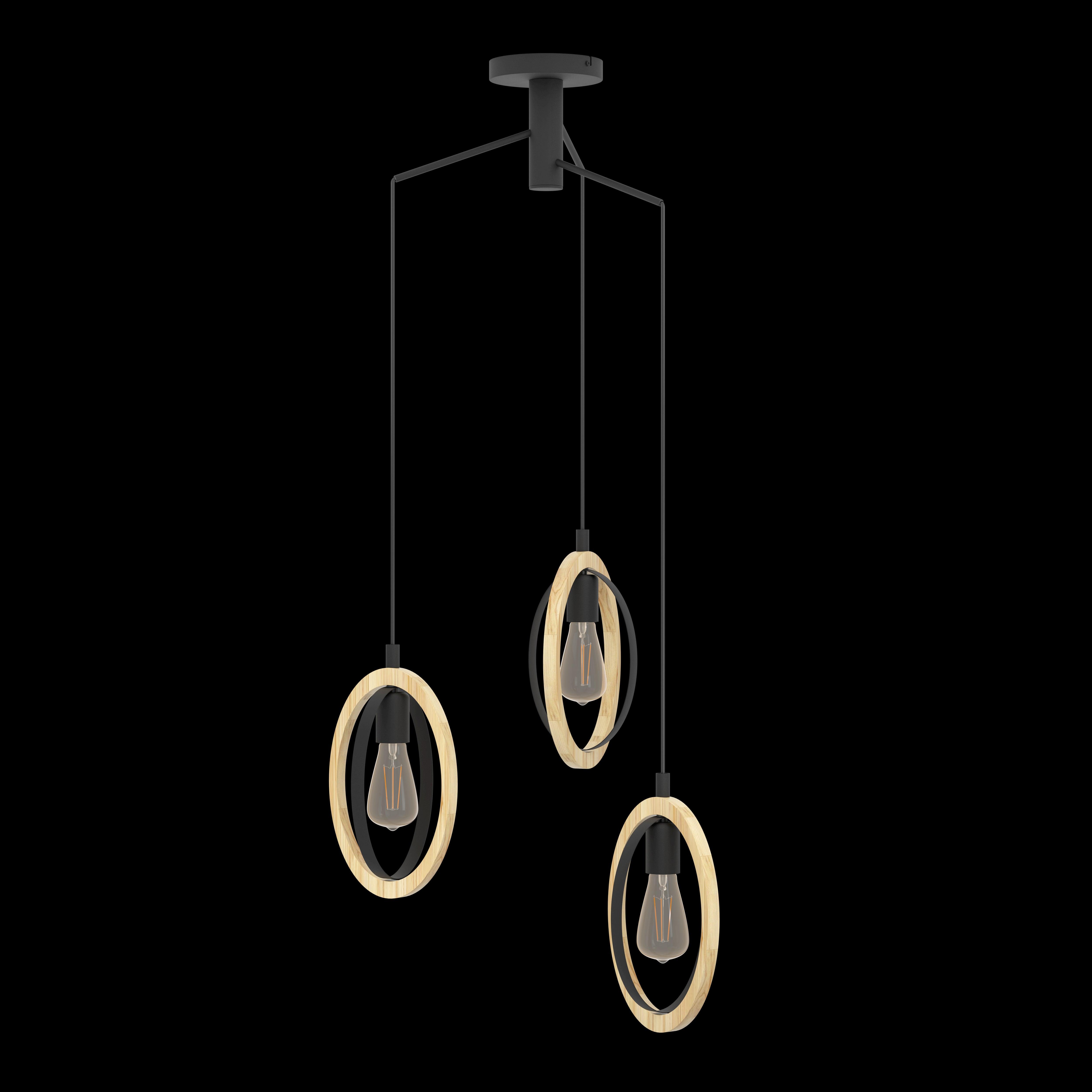 Eglo Basildon 4-Light Wood & Black Metal Oval Pendant Light Fixture - Modern Farmhouse Dining Room, Kitchen Island, or Entryway Lighting