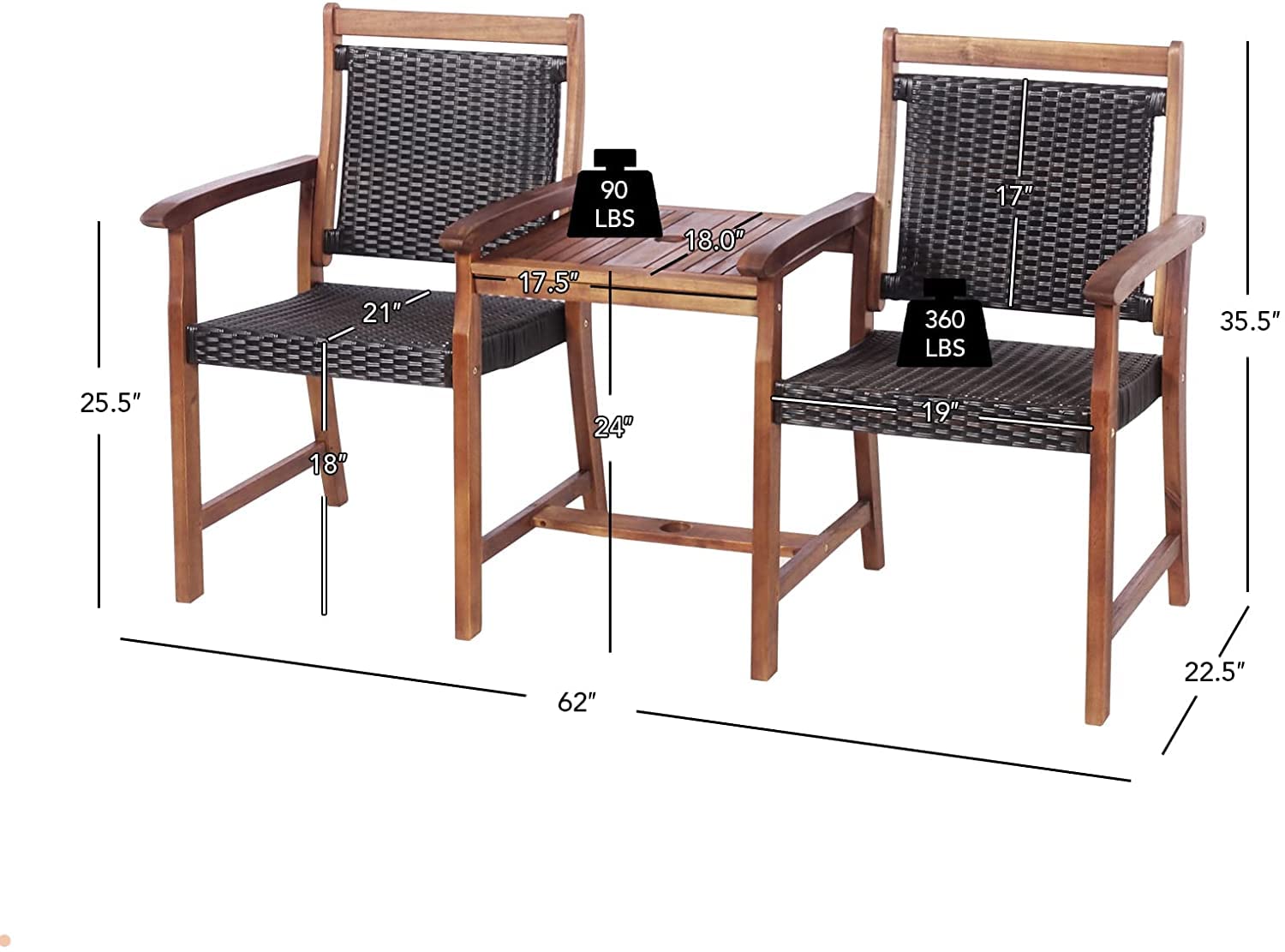 **LUARANE Acacia Wood Outdoor Garden Bench - Patio Bistro Set with Loveseat, Side Table & Umbrella Hole - Perfect for Backyard, Poolside, Balcony & Garden Conversations**    *(Optimized for SEO with keywords: Acacia Wood, Outdoor Garden Bench, Patio Bistro Set, Loveseat, Side Table, Umbrella Hole, Backyard, Poolside, Balcony, Garden Conversations)*