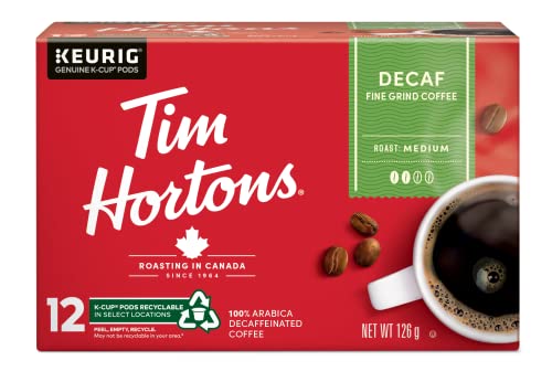 Tim Hortons Decaf Single Serve Coffee Pods for Keurig, 12 Count - Perfect for Home, Office, or Travel Use