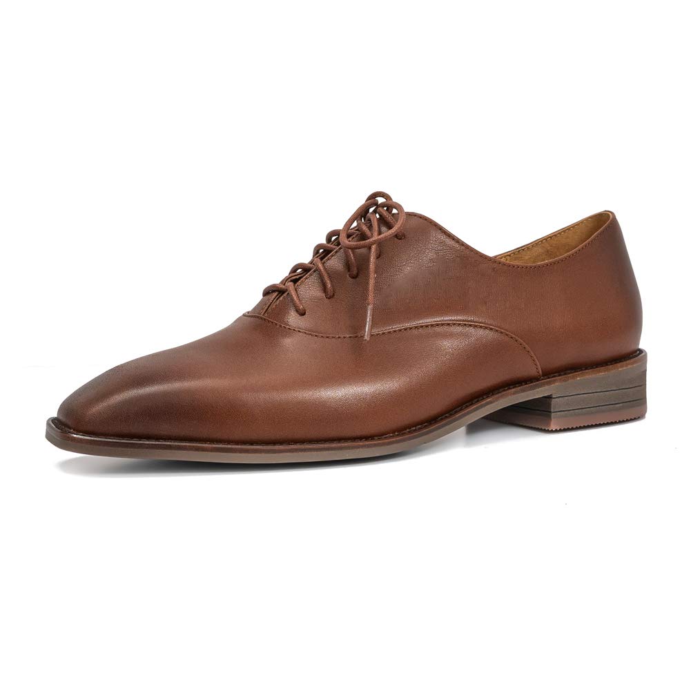 ONEENO Women's Lace-up Leather Oxford Shoes - Classic Vintage Style Comfortable Casual & Work Flats for Office, Walking & Everyday Wear