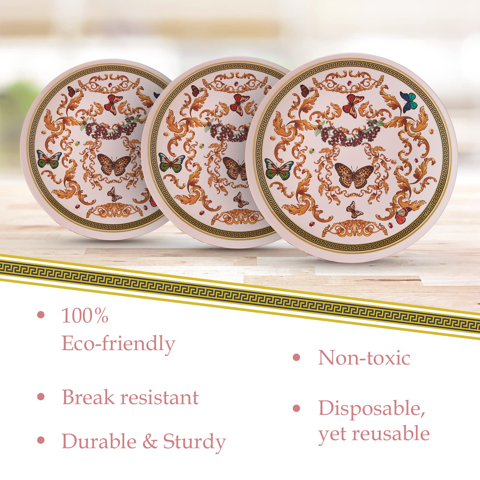 Butterfly Garden Plastic Dinner Plates for Party (10 Pack) - Heavy Duty Disposable Dinnerware Set 10.25