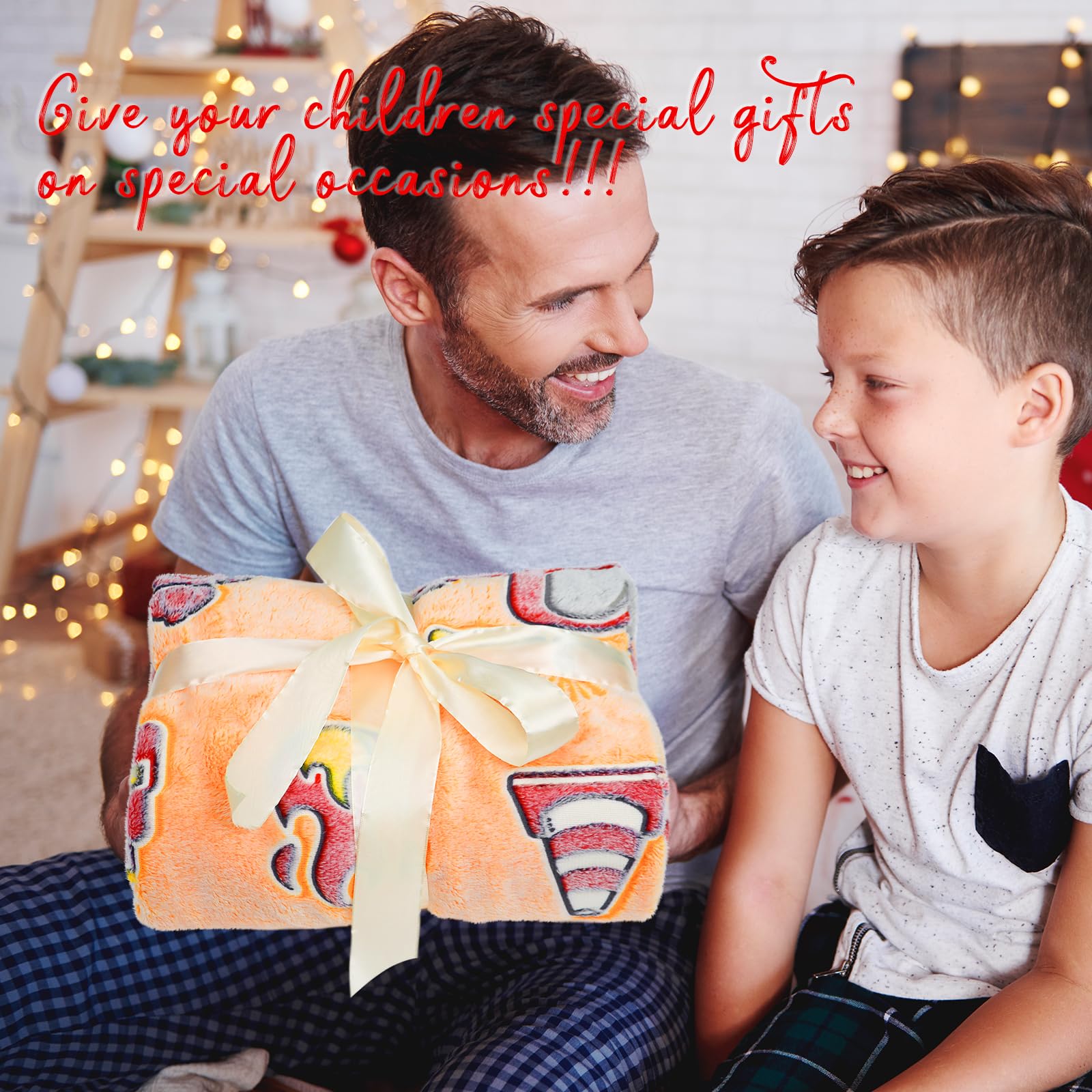 Glow in The Dark Fire Truck Blanket for Toddler Boys - Soft & Cozy Throw Blanket with Toy Fire Trucks Design - Perfect Birthday Gift for Kids, Boys & Toddlers - Ideal for Bedtime, Nap Time & Playtime