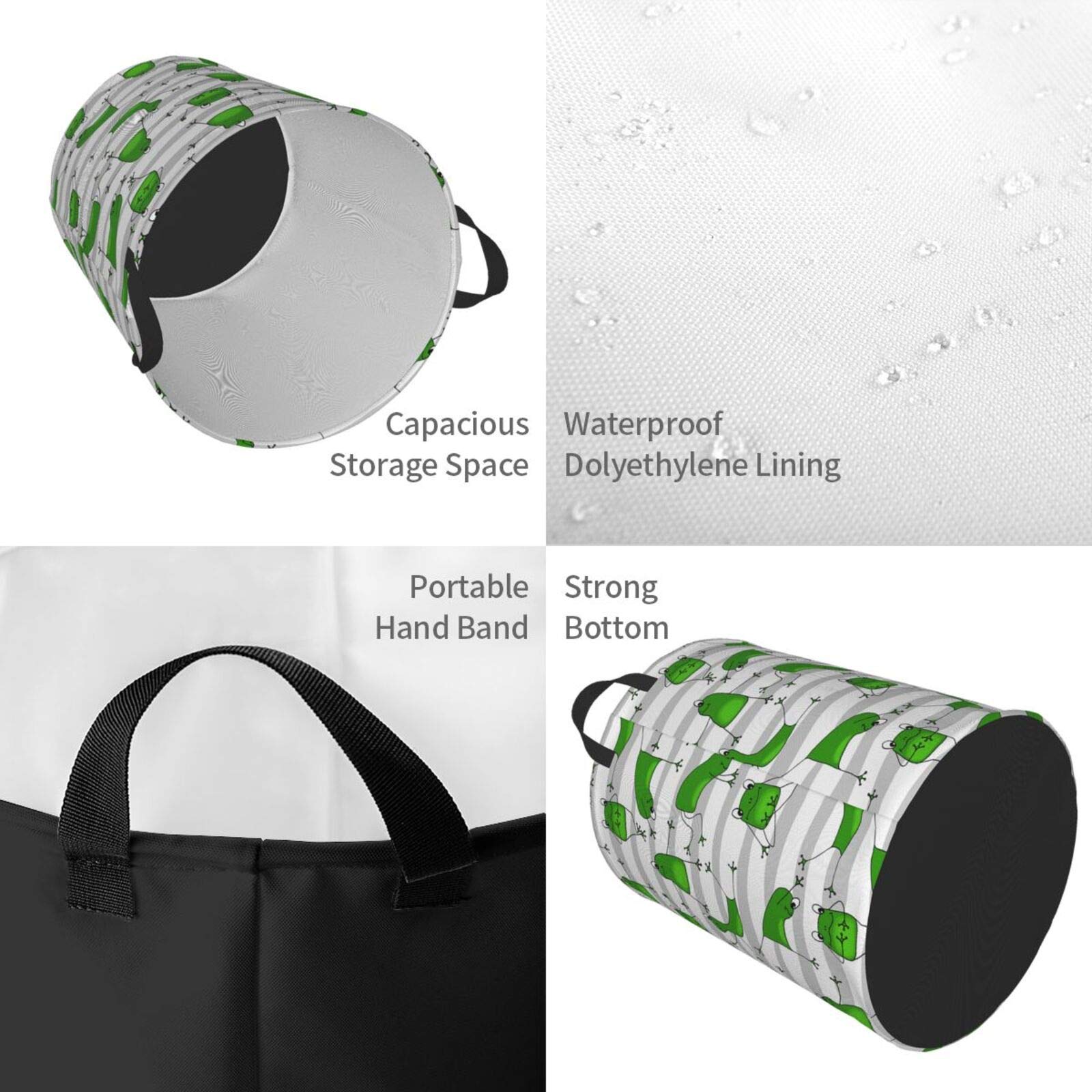 Funny Striped Yoga Frog Collapsible Laundry Basket - Waterproof Fabric Hamper with Handle for Clothes, Toys & Bathroom Storage - Perfect for Home, Dorm & Laundry Room Organization